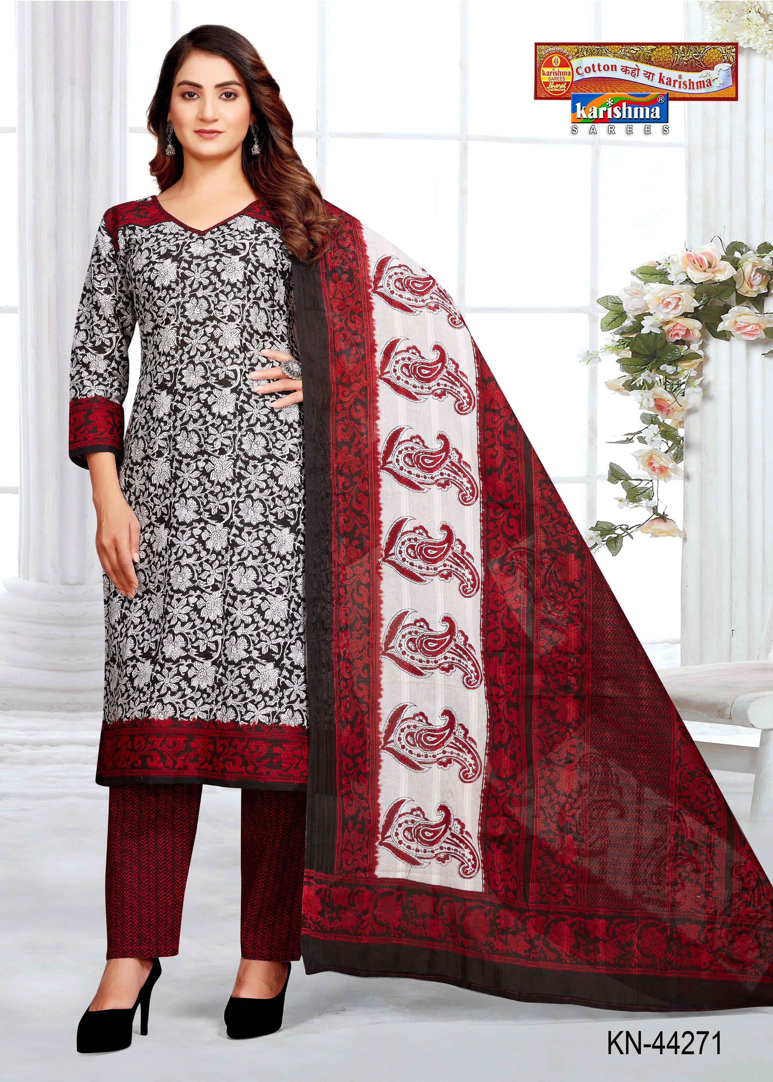 White And Maroon Pure Cotton Unstiched Dress Material With Modern Design