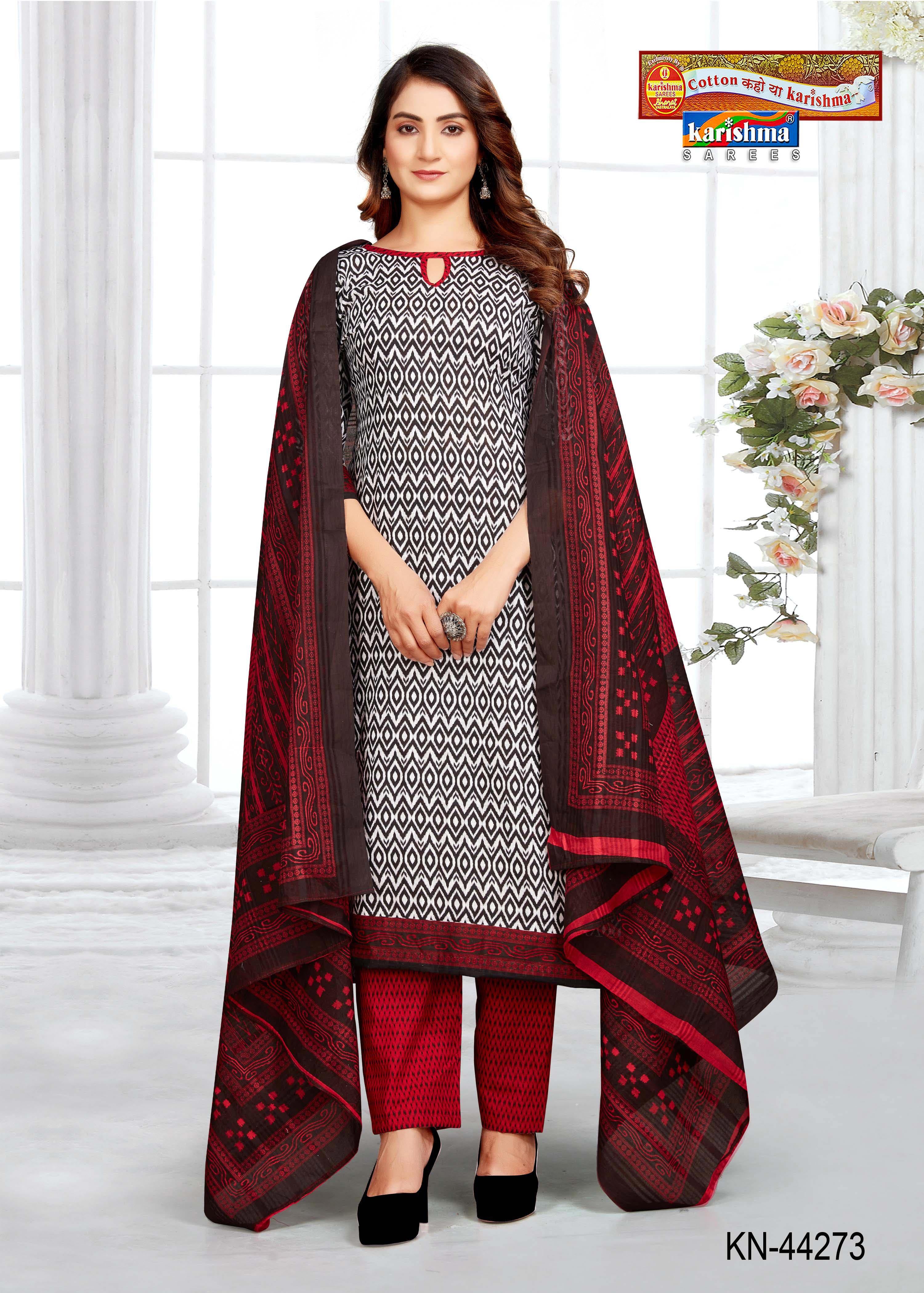White And Maroon Pure Cotton Unstiched Dress Material With Modern Design