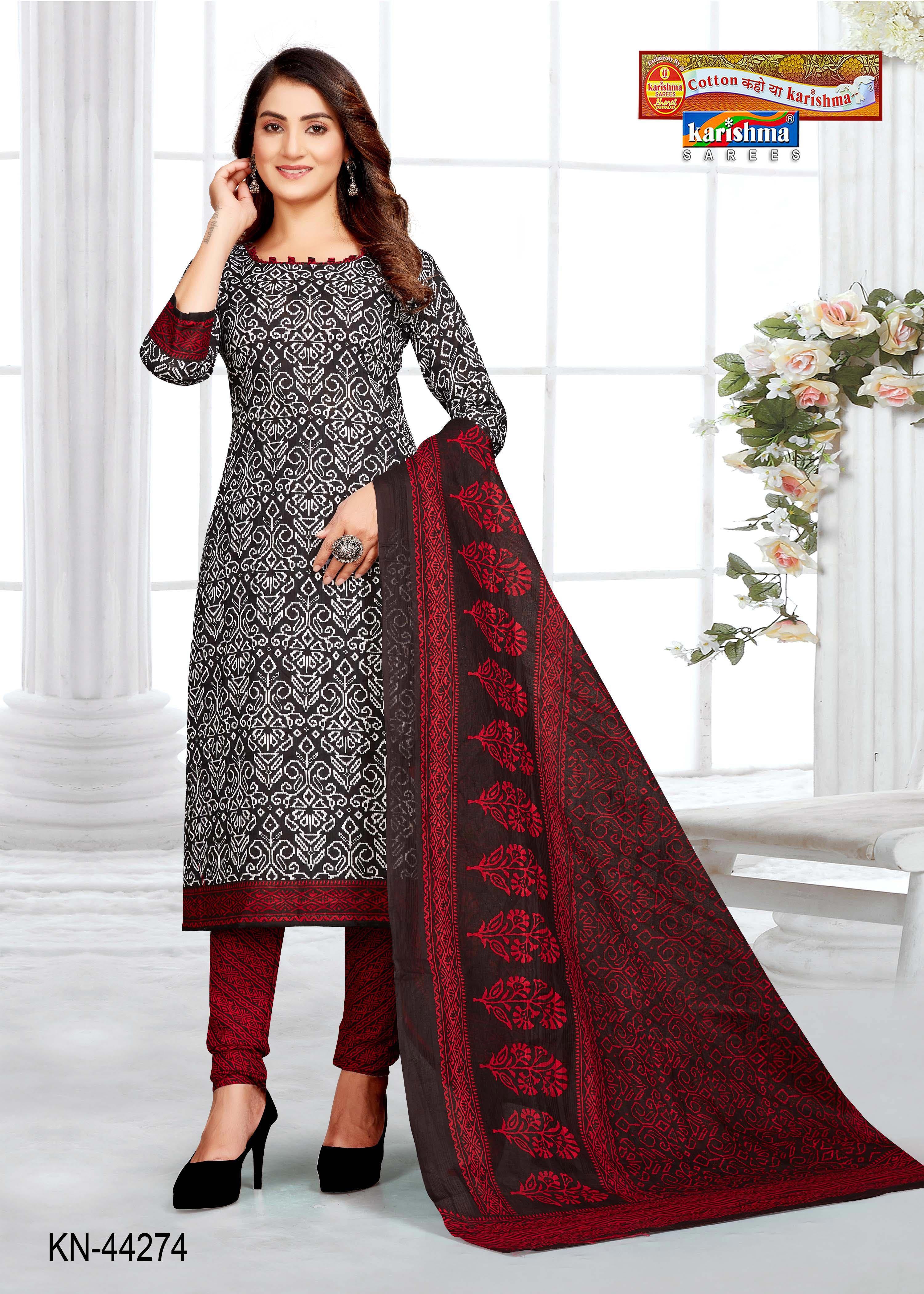 Black And Maroon Pure Cotton Unstiched Dress Material With Modern Design