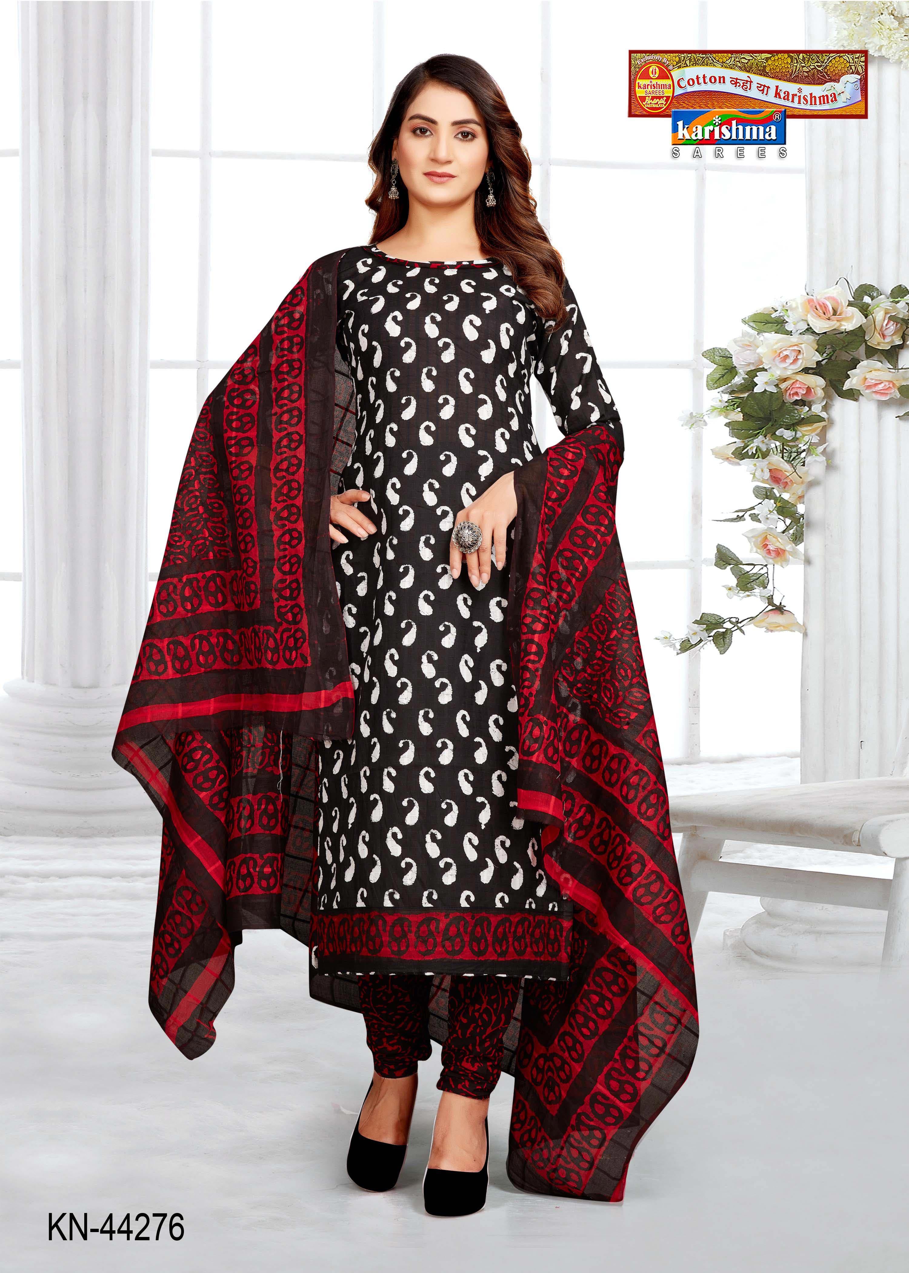 Black And Maroon Pure Cotton Unstiched Dress Material With Modern Design