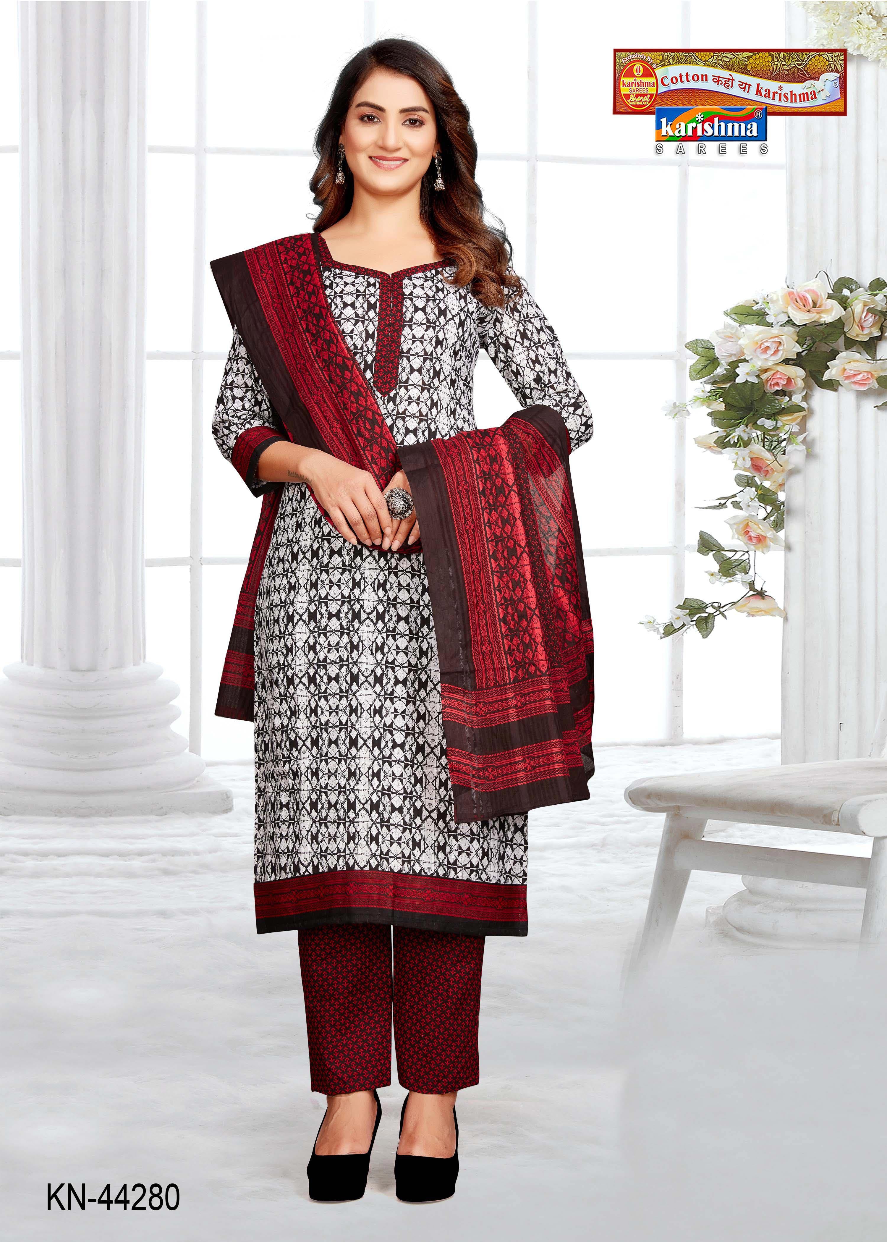 Black And Maroon Pure Cotton Unstiched Dress Material With Modern Design