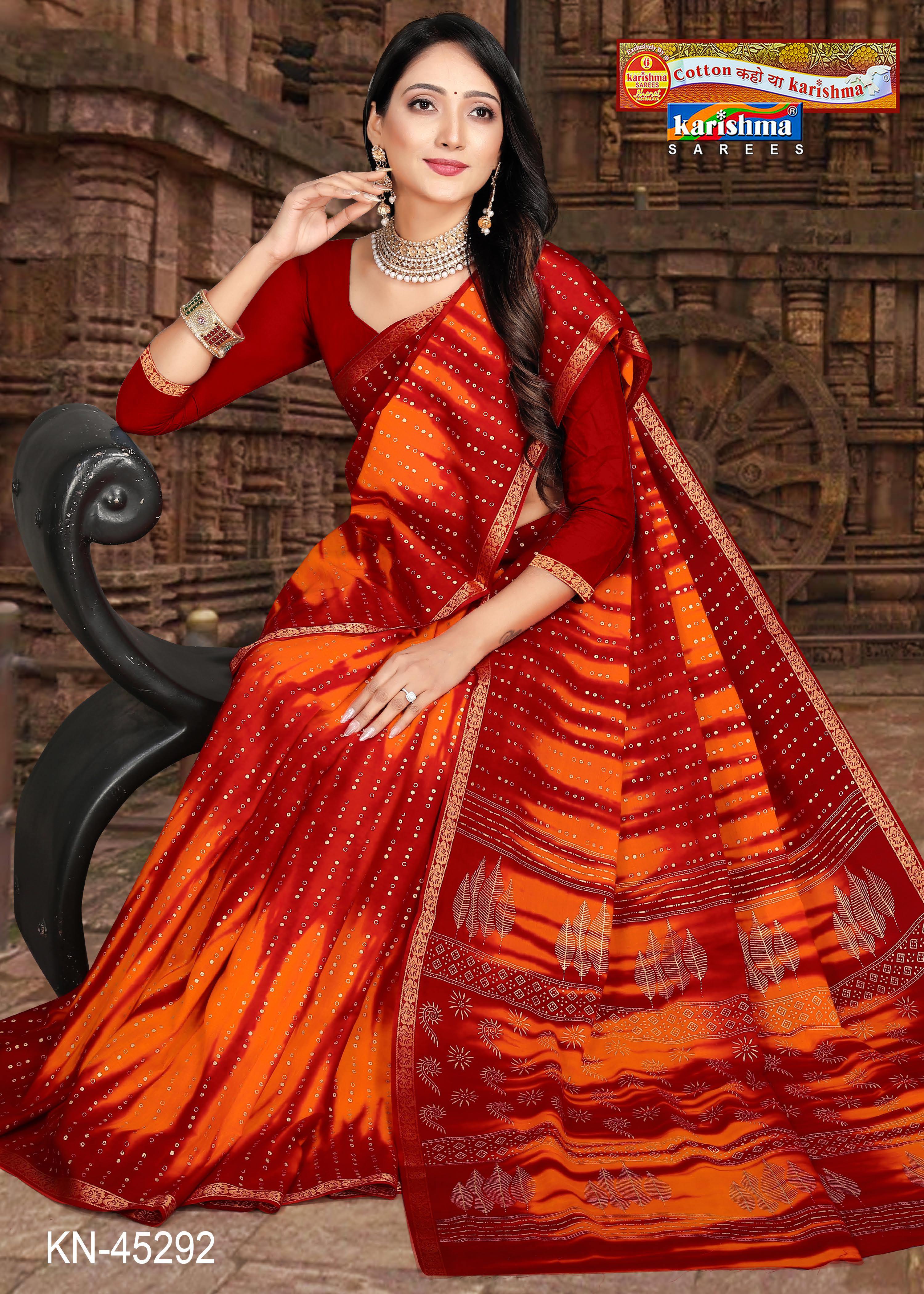 Red & Yellow Vibrant Pure Cotton Malai (Soft) Saree With Golden Butti & Delicate Pallu