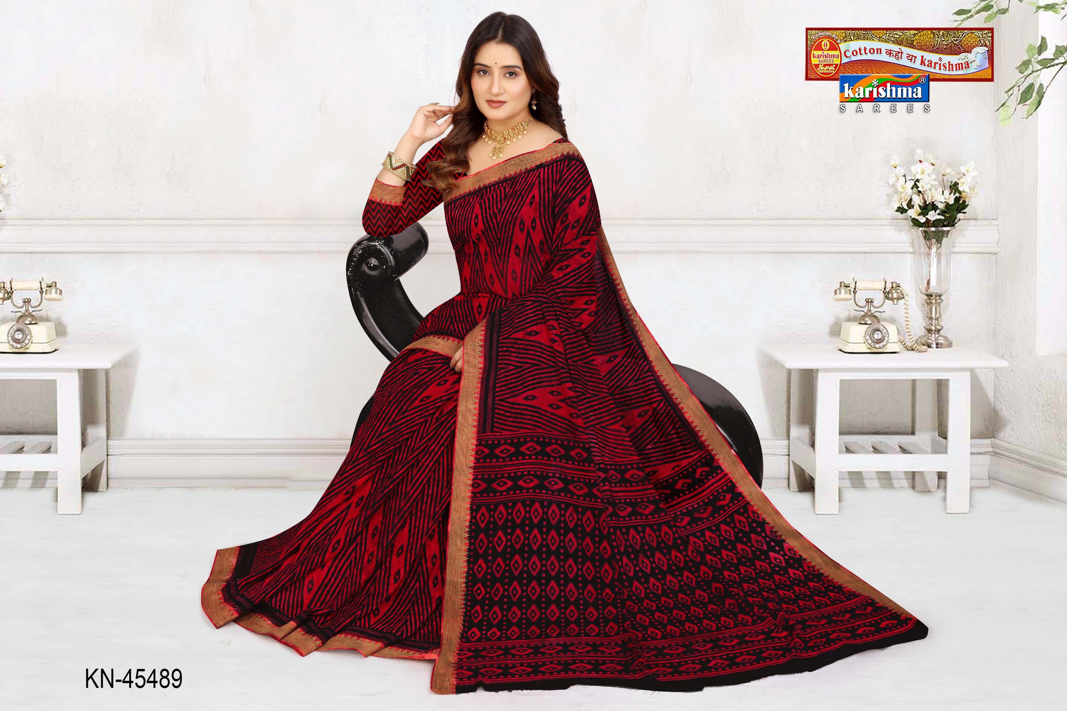 Red Pure Cotton Malai (Soft) Saree With Modern Print And Simple Border