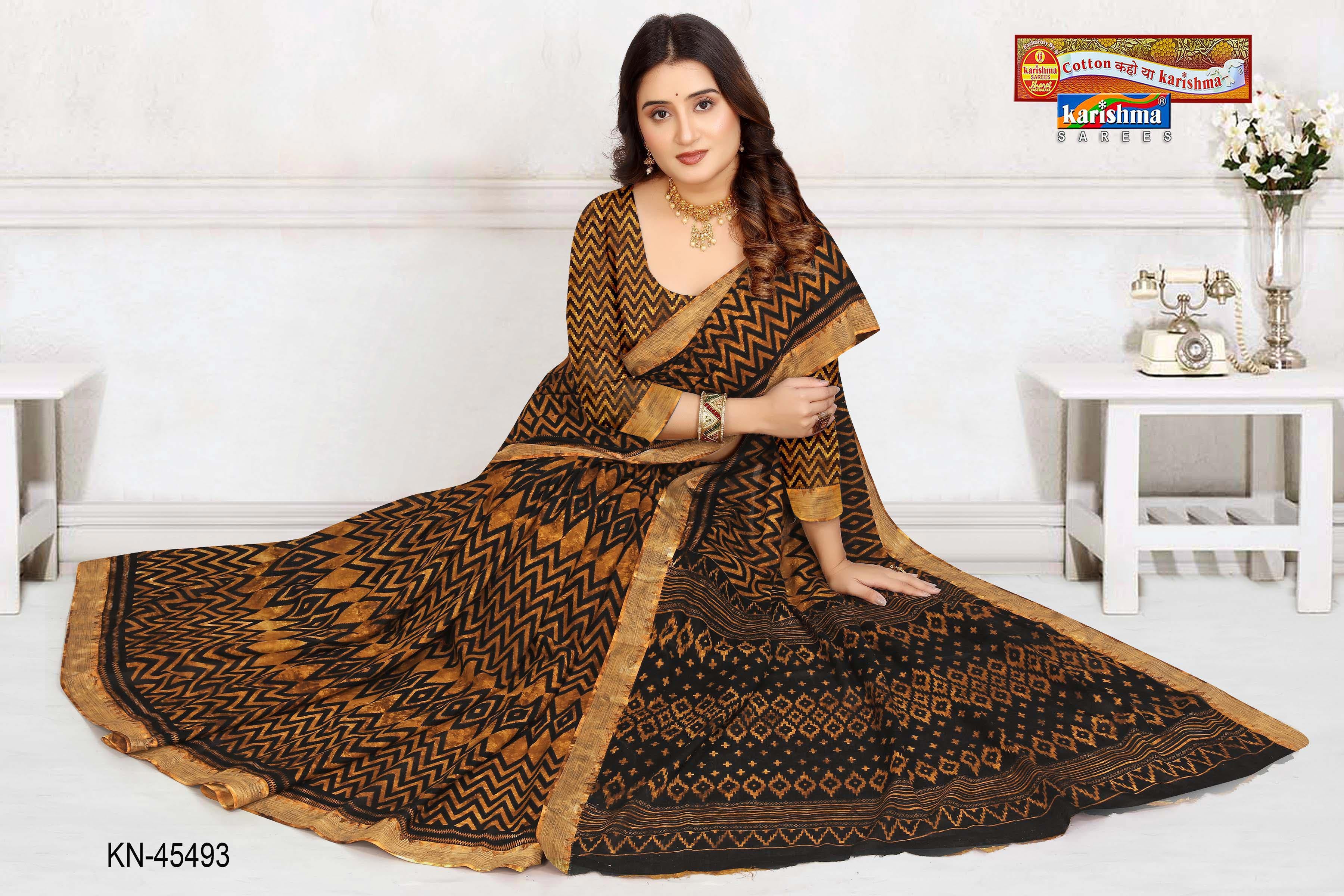 Brown Pure Cotton Malai (Soft) Saree With Modern Print And Simple Border