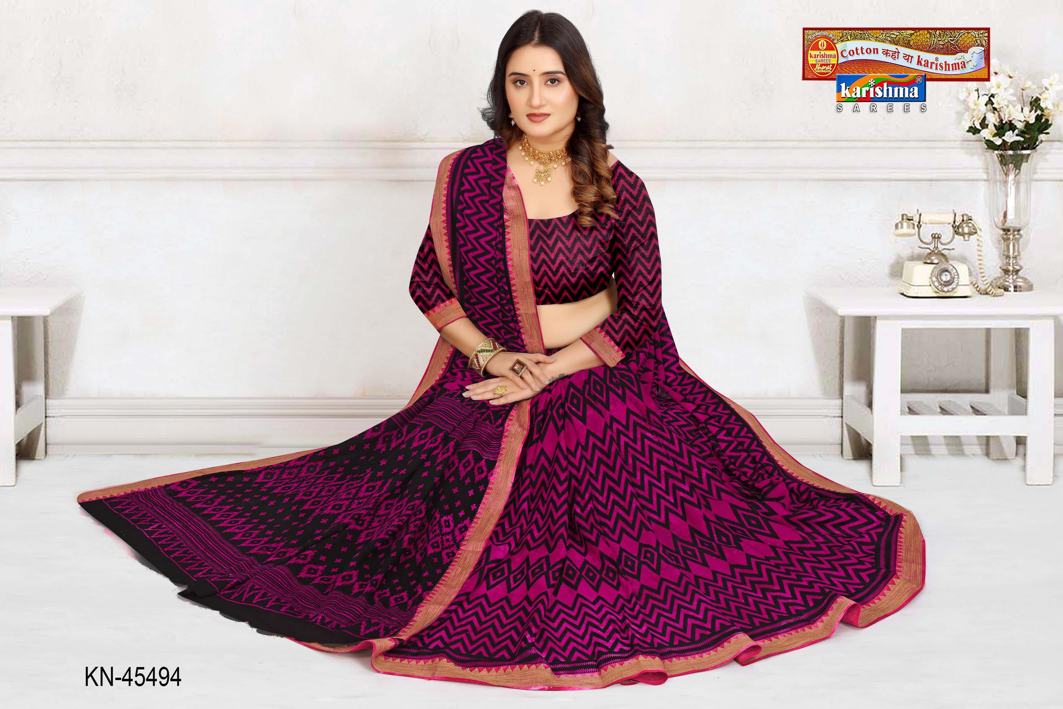 Pink Pure Cotton Malai (Soft) Saree With Modern Print And Simple Border