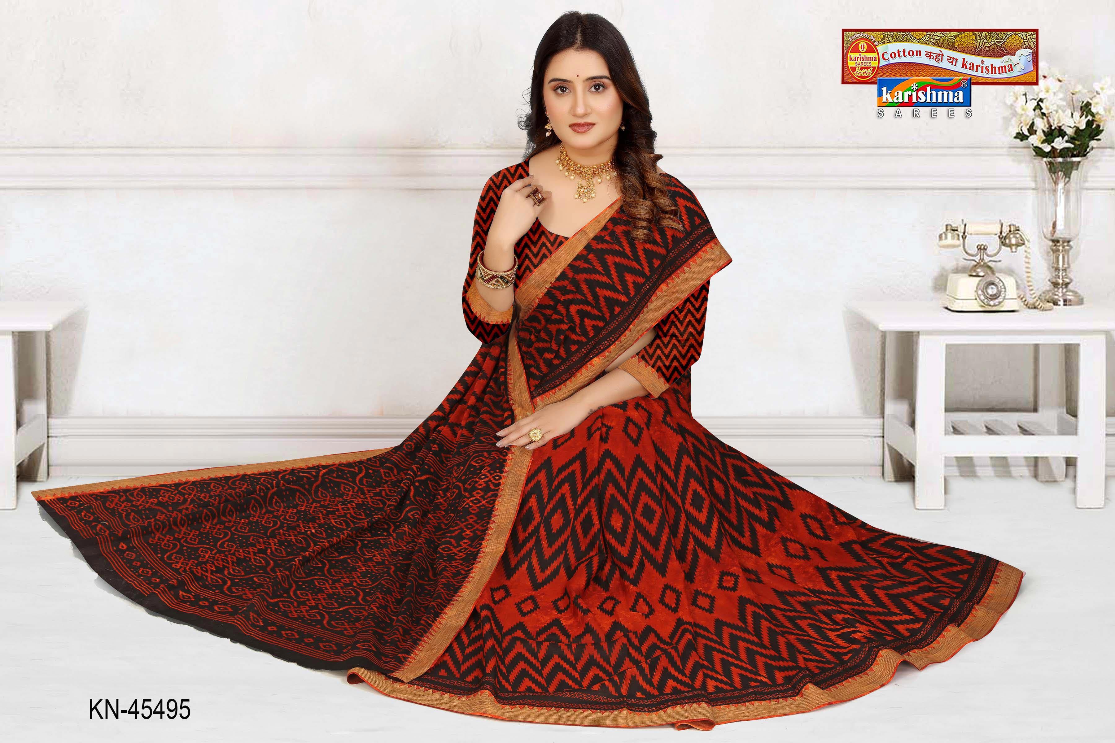 Maroon Pure Cotton Malai (Soft) Saree With Modern Print And Simple Border