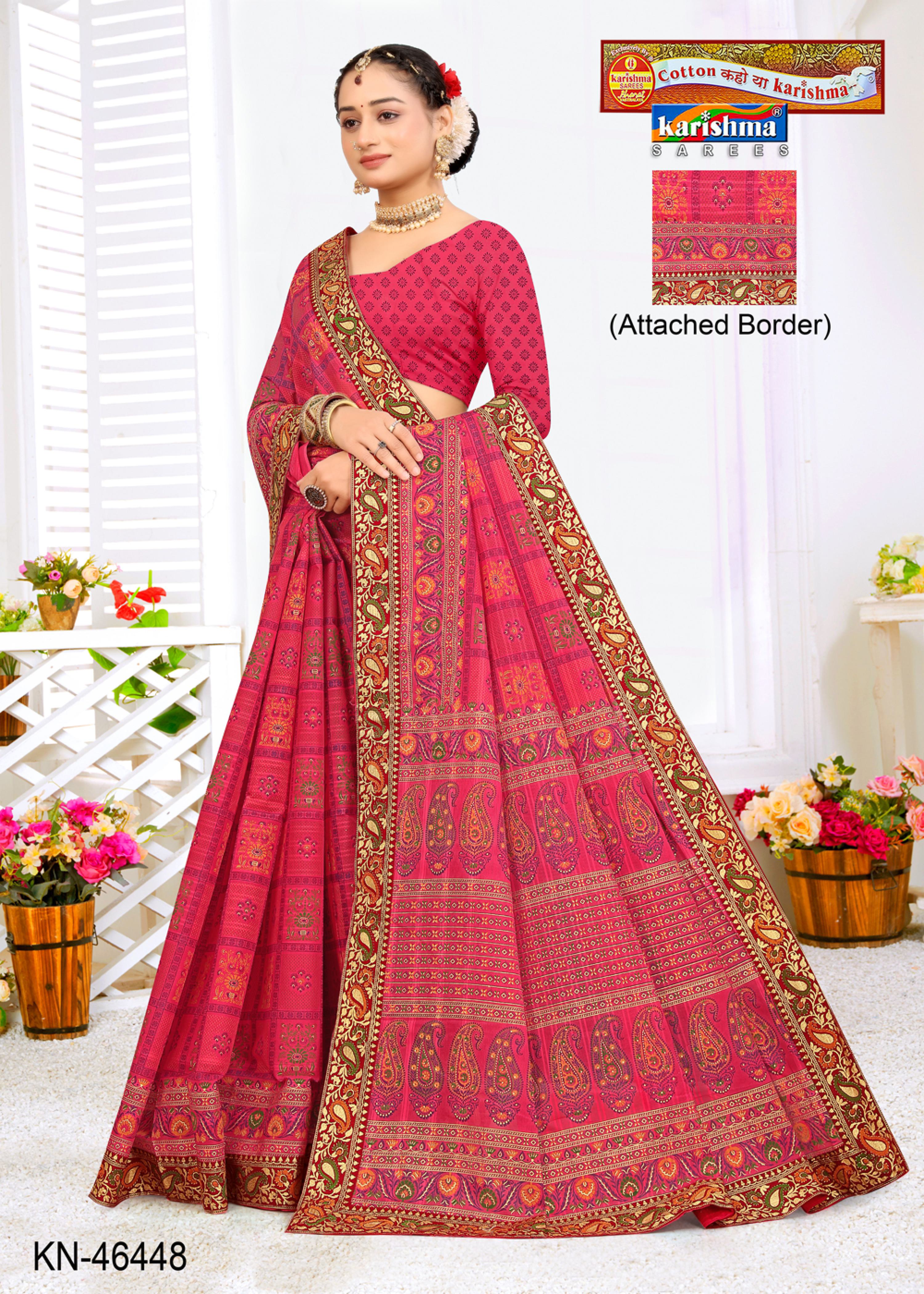 Pink  Pure Cotton Mulmul (Stiff) Saree With Warli Print And Floral Golden Border