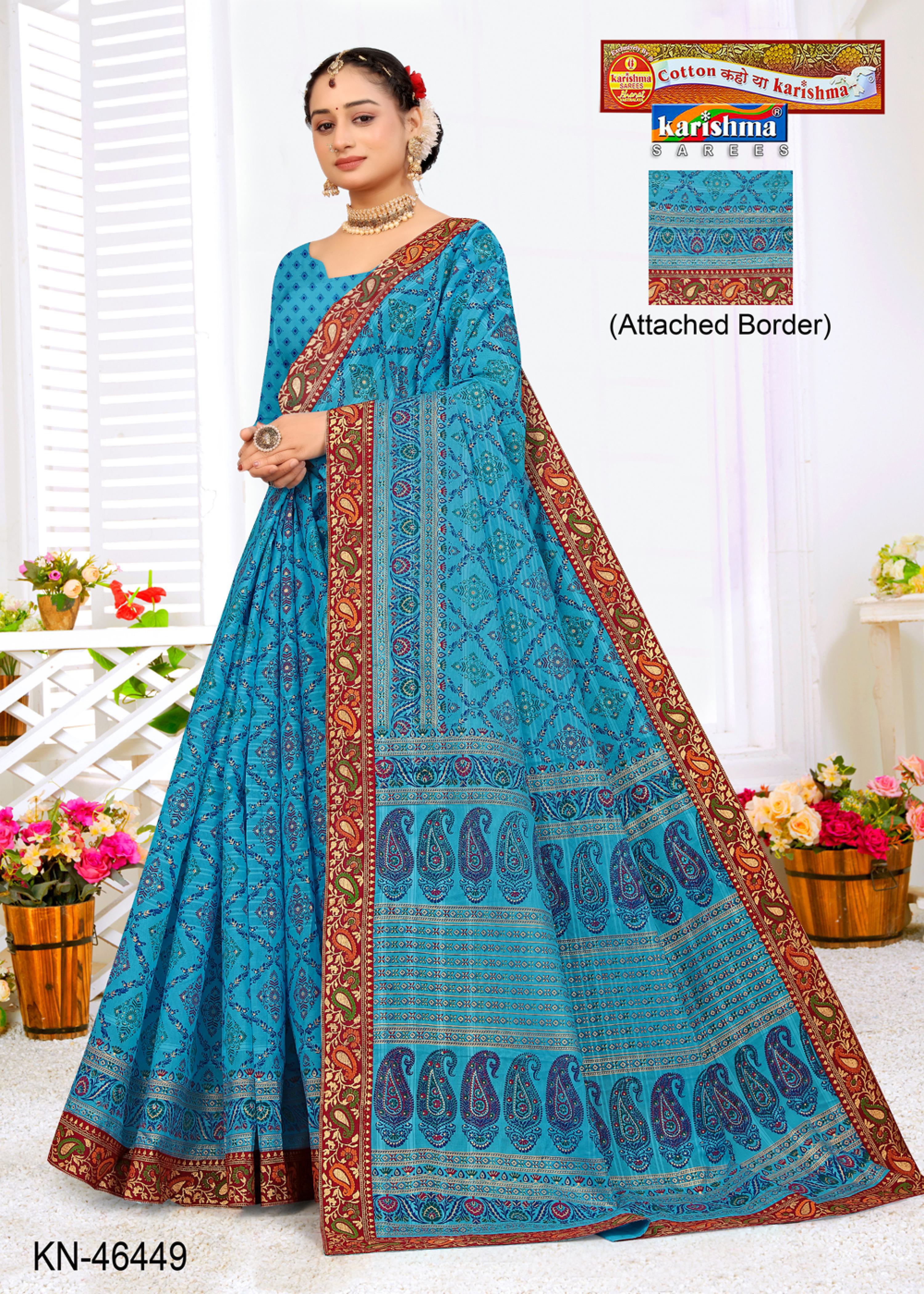 Blue Pure Cotton Mulmul (Stiff) Saree With Warli Print And Floral Golden Border