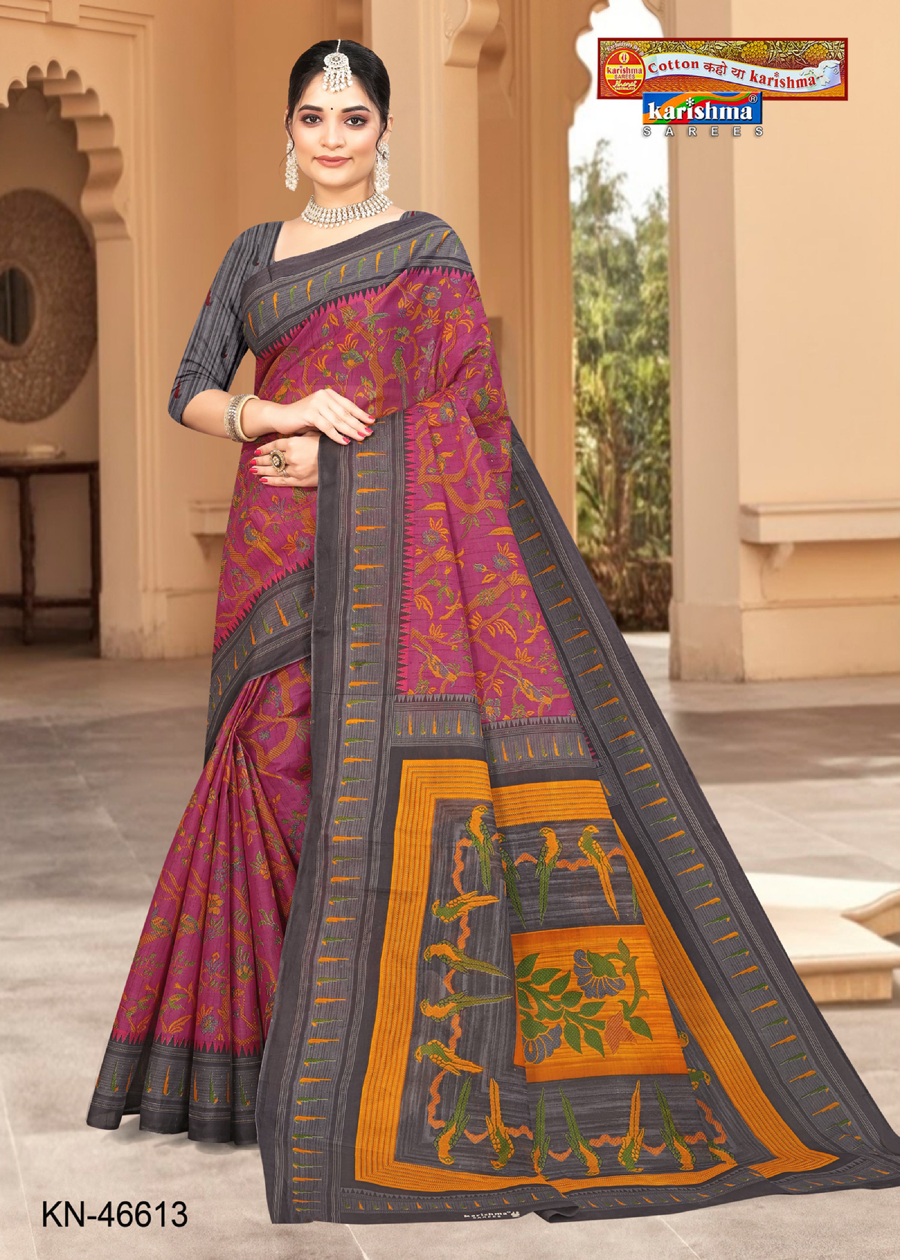 PINK Pure Cotton Mulmul (Medium Soft) Saree With Beautiful Floral Design All Over And Parrot Print On Pallu