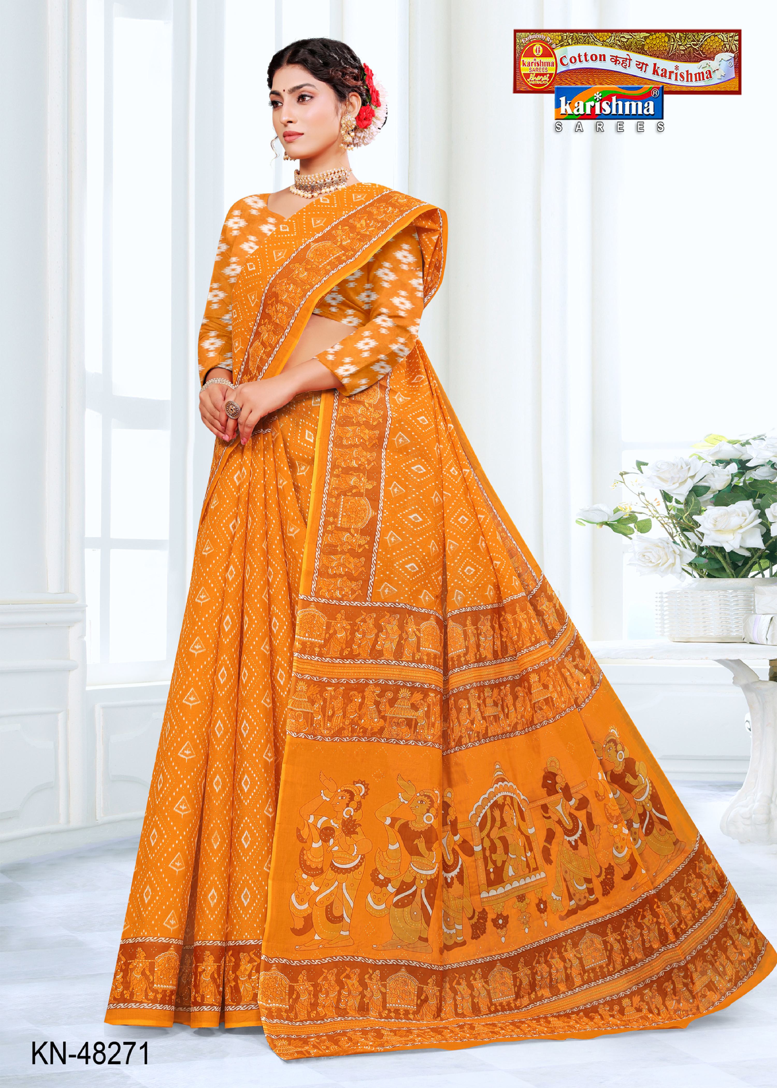 Yellow Pure Cotton Mulmul (Medium Soft) Saree With Ikat Style Print And Figure Print On Border And Pallu