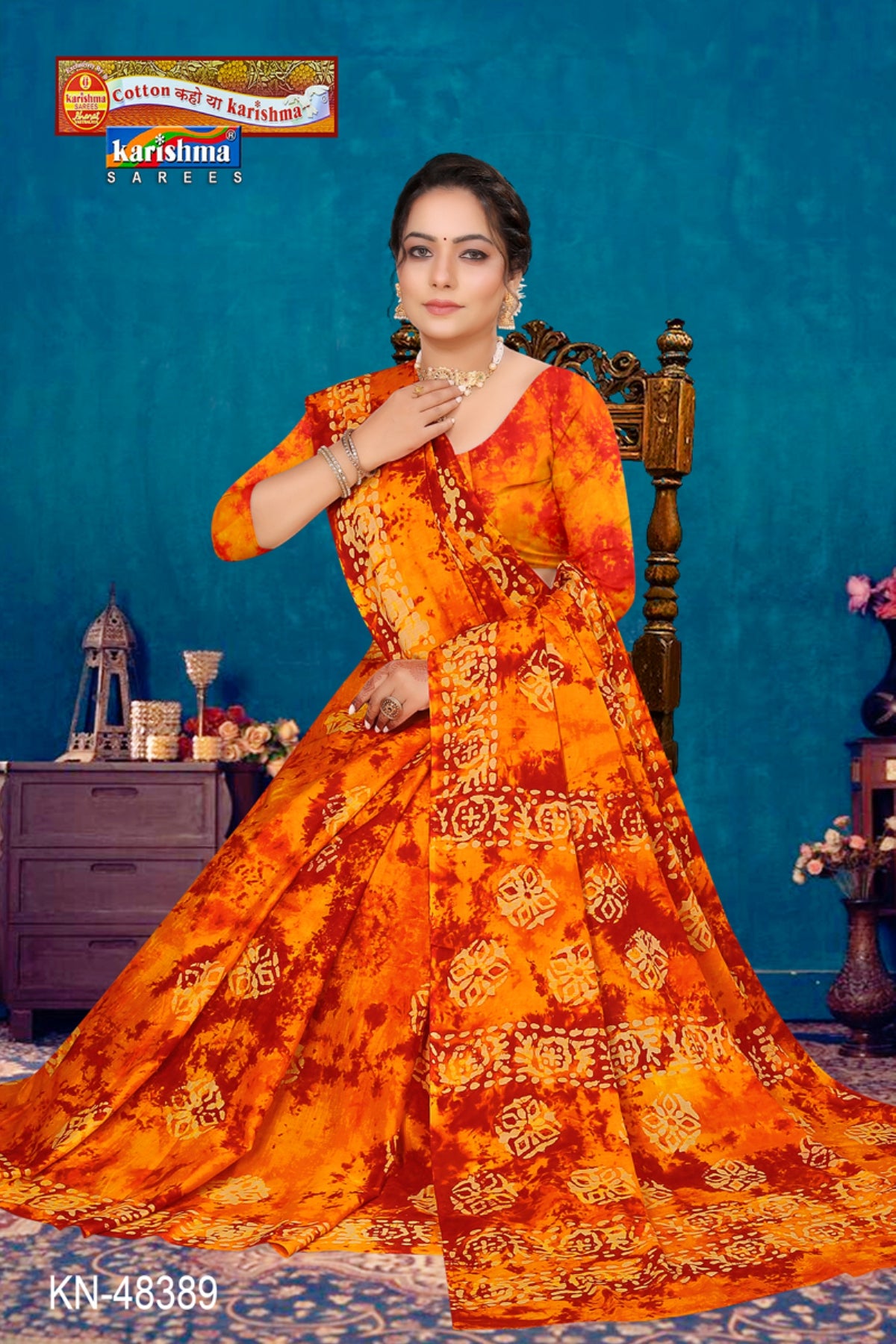 Yellow & Red Pure Cotton Muslin (Soft) Saree With Batik Print