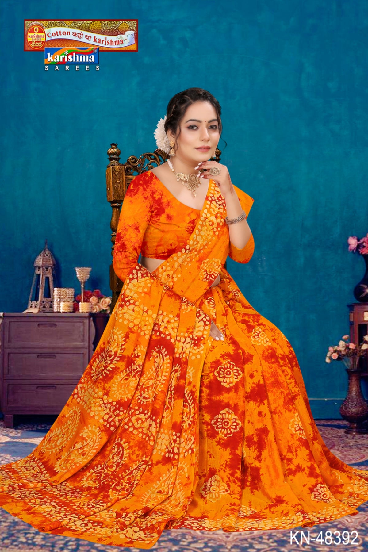 Yellow & Red Pure Cotton Muslin (Soft) Saree With Batik Print