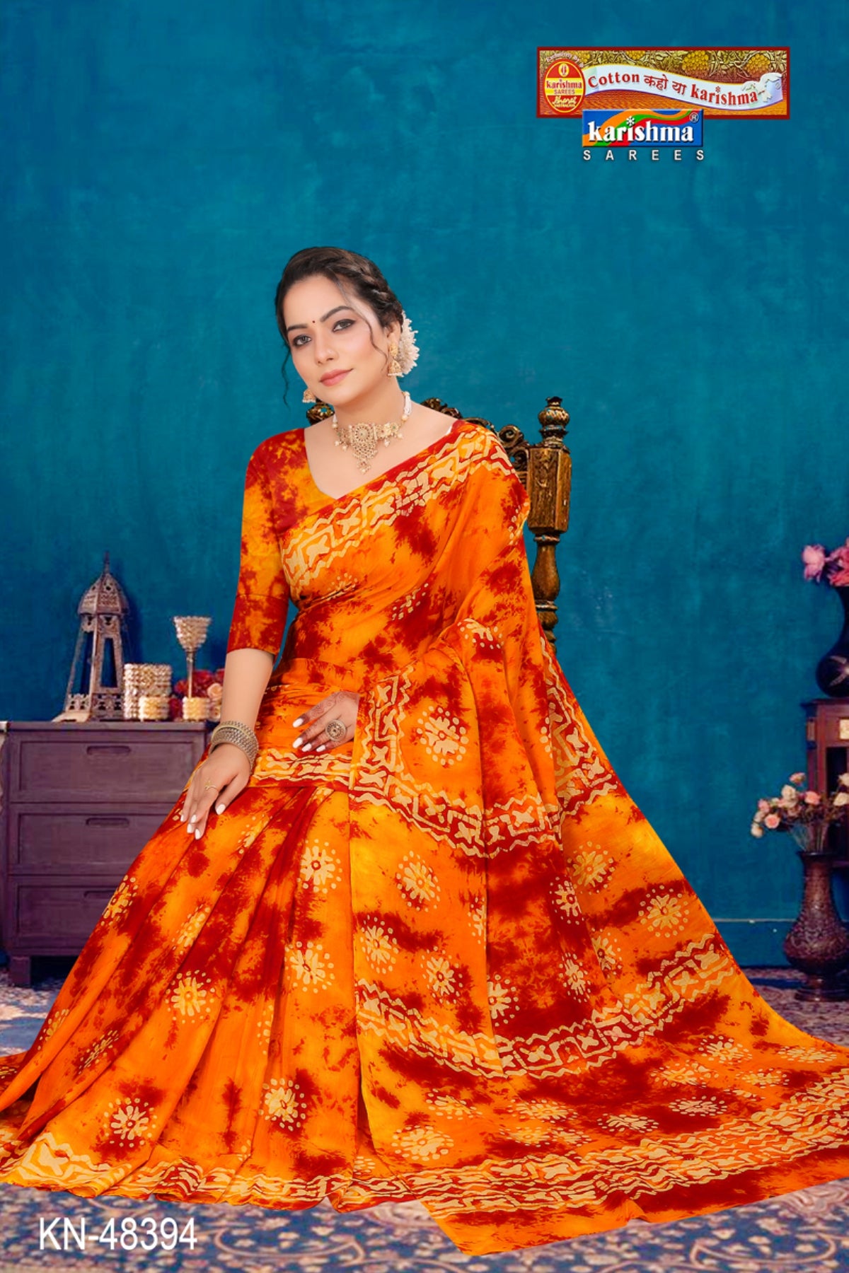 Yellow & Red Pure Cotton Muslin (Soft) Saree With Batik Print