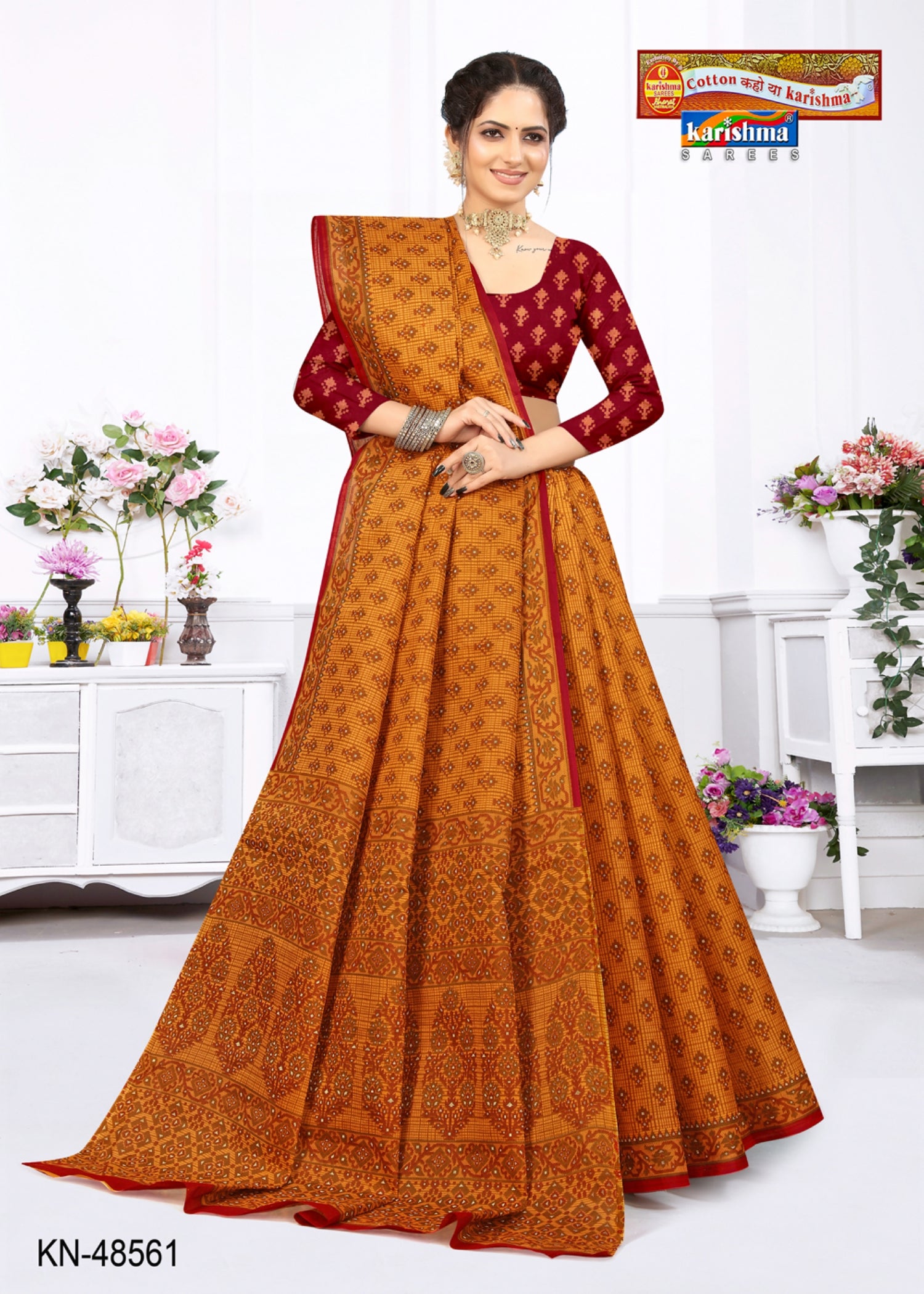 Yellow Pure Cotton Mulmul (Stiff) Saree With Intricate Floral And Geometric Design