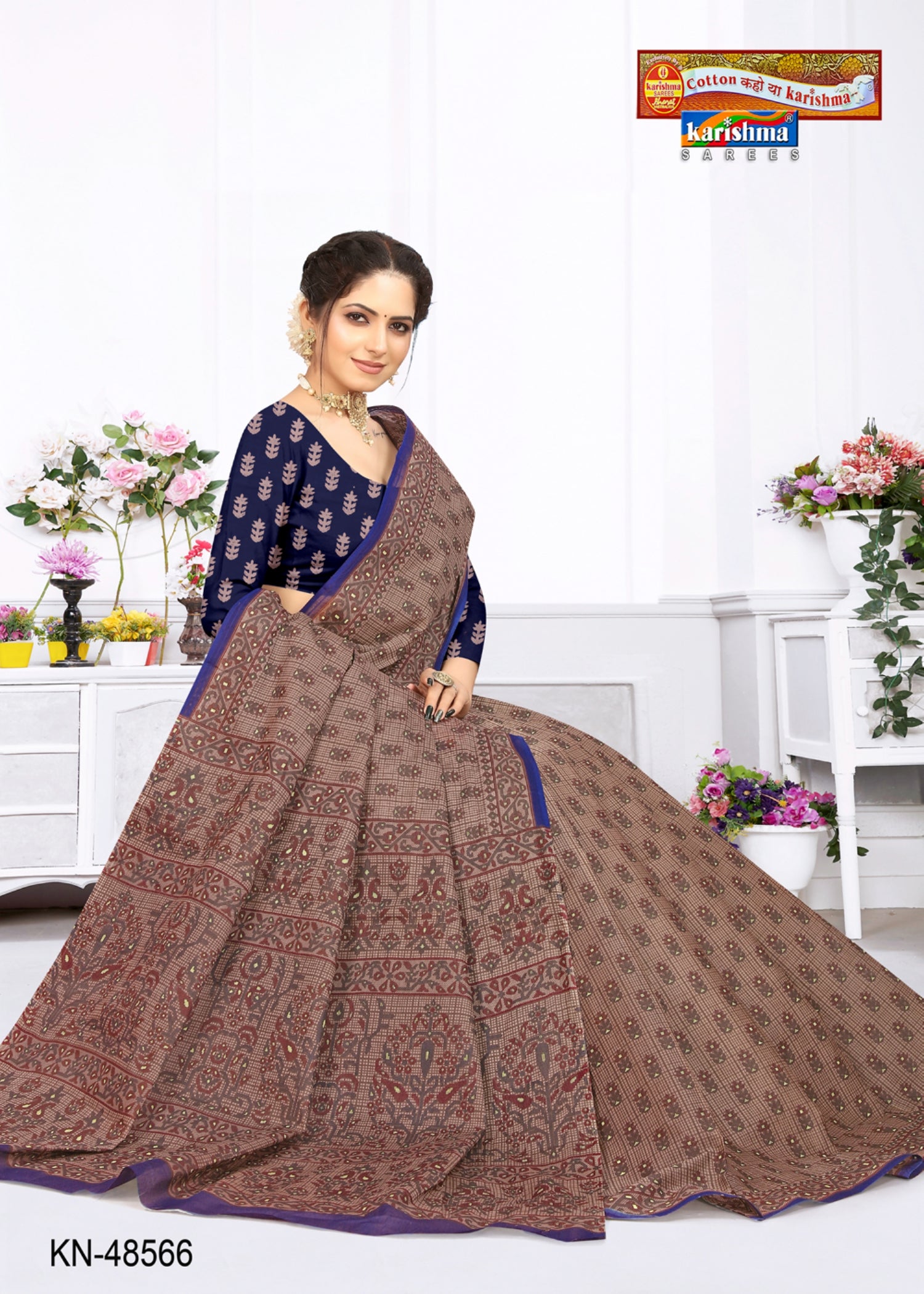 Grey Pure Cotton (Stiff Mulmul) Saree With Intricate Floral And Geometric Design