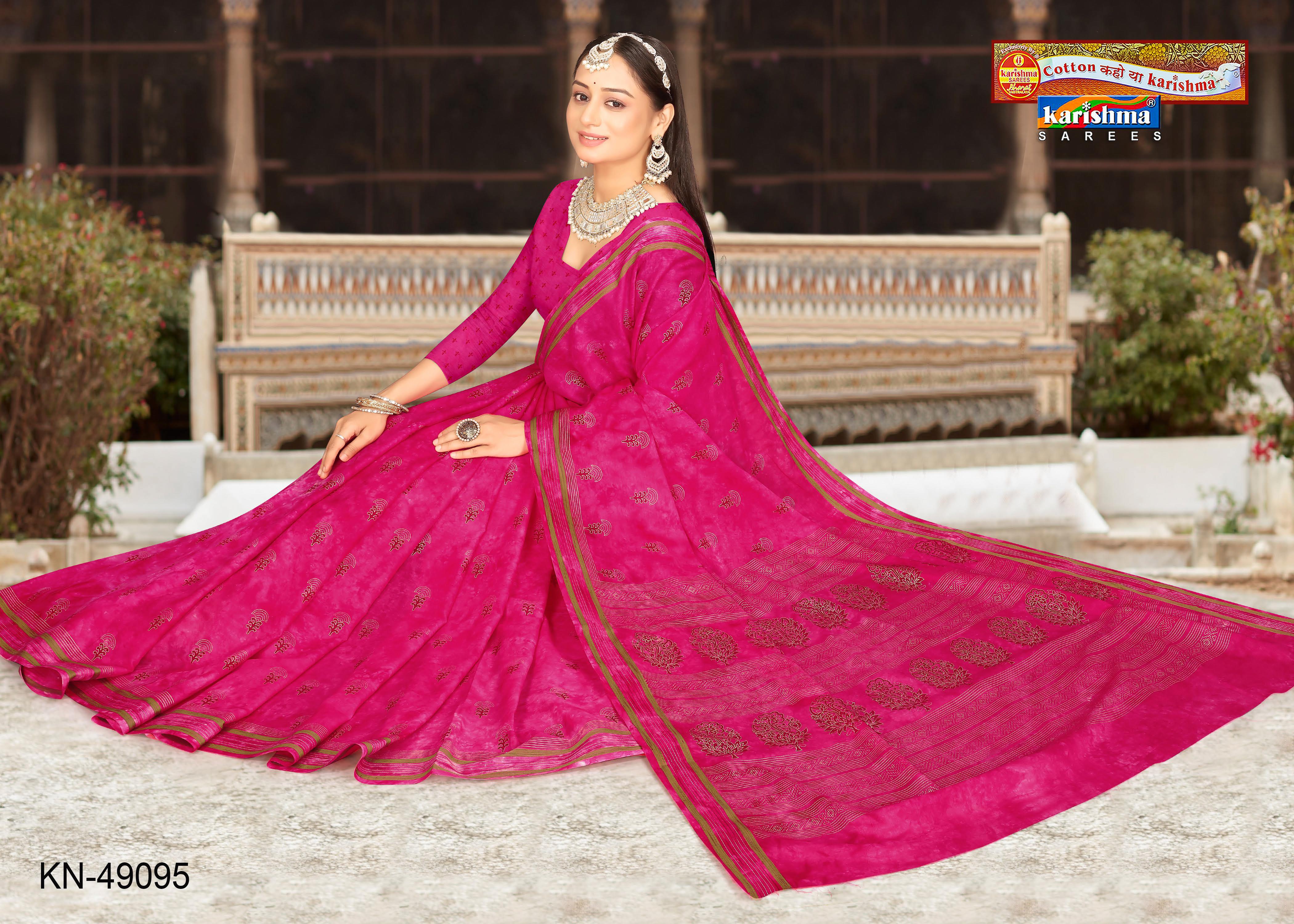 Pink Pure Cotton (Soft) Malai Saree With Delicate Floral Design And Simple Border