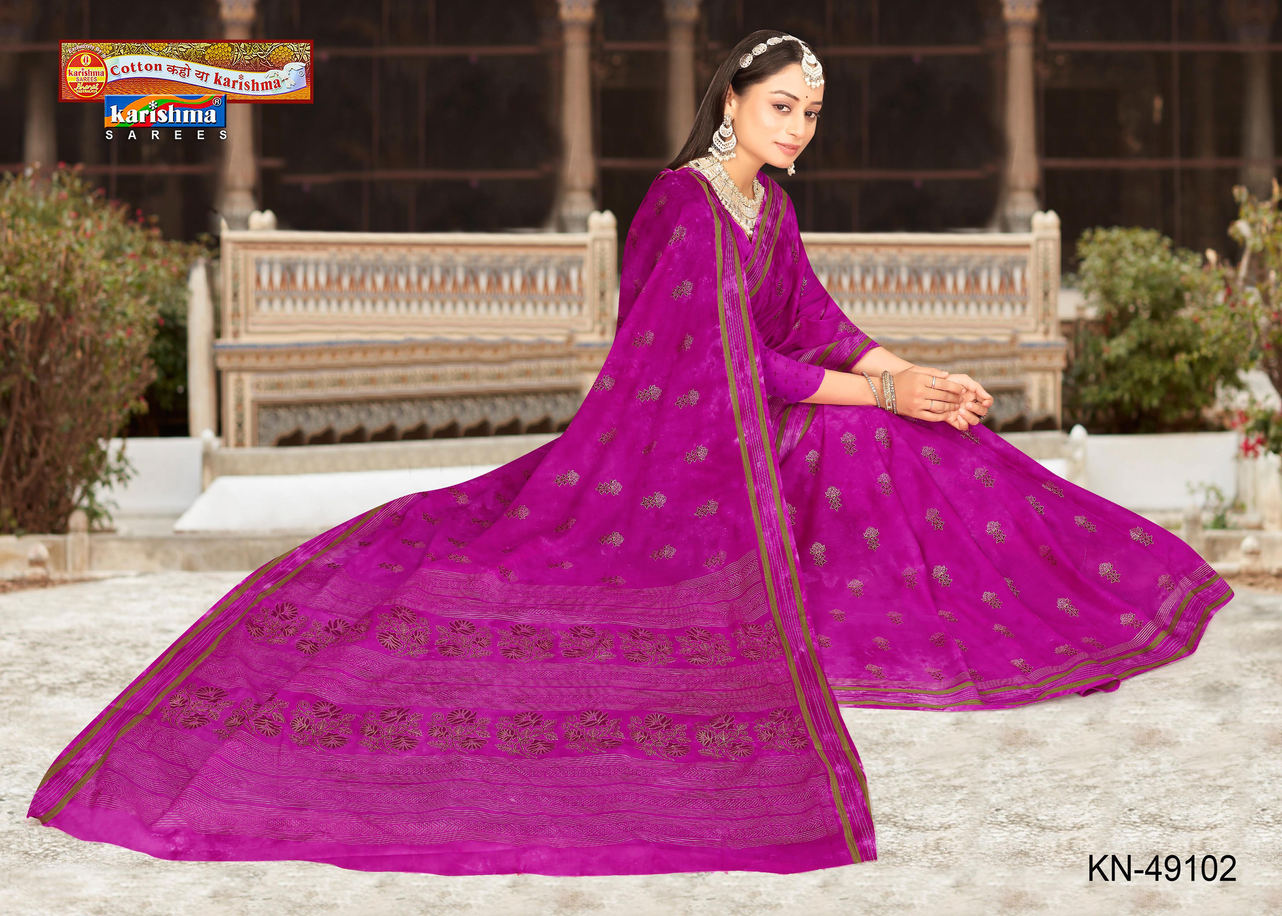 Purple Pure Cotton (Soft) Malai Saree With Delicate Floral Design And Simple Border