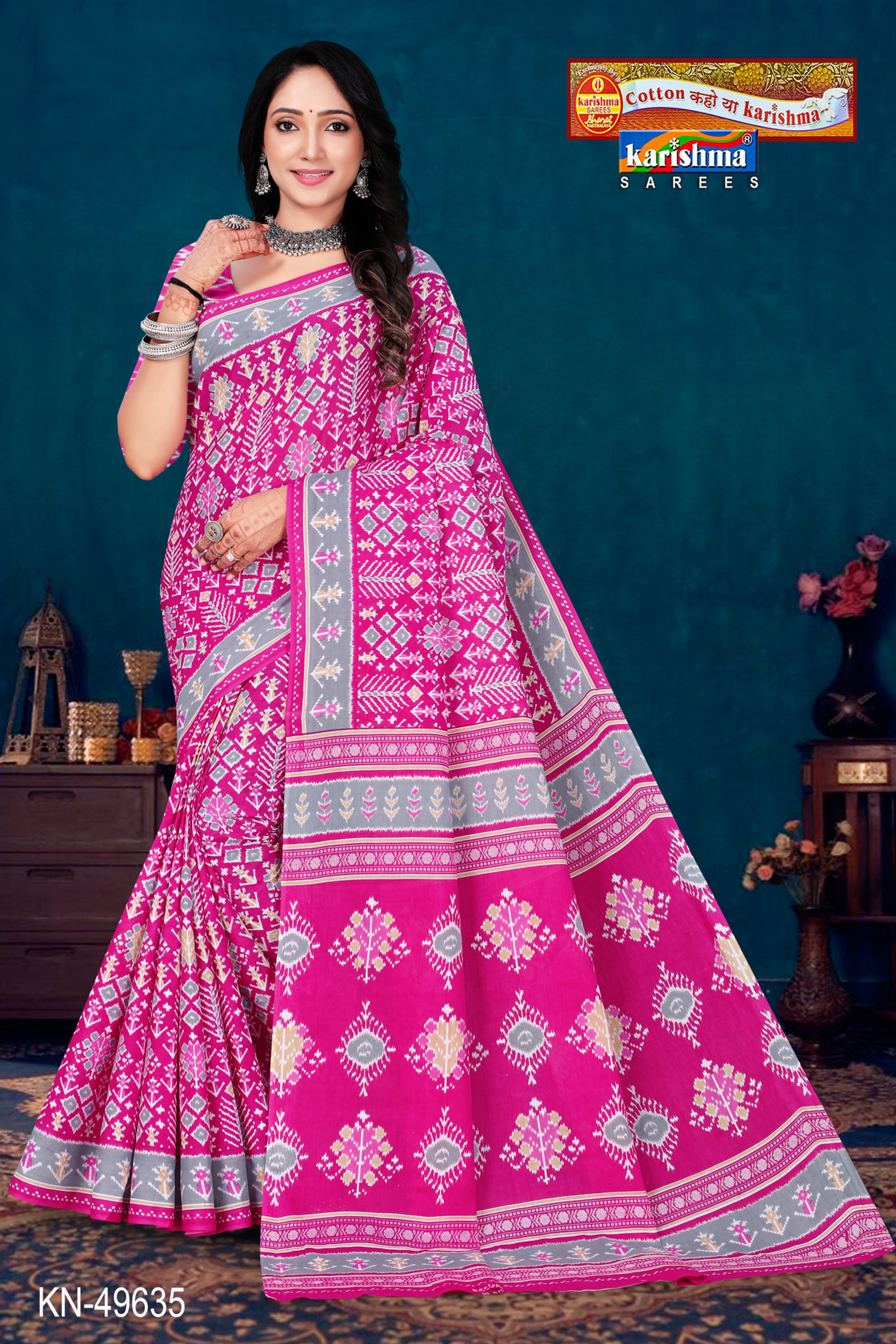 Pink Pure Cotton Malai (Soft) Saree With Ikat Design