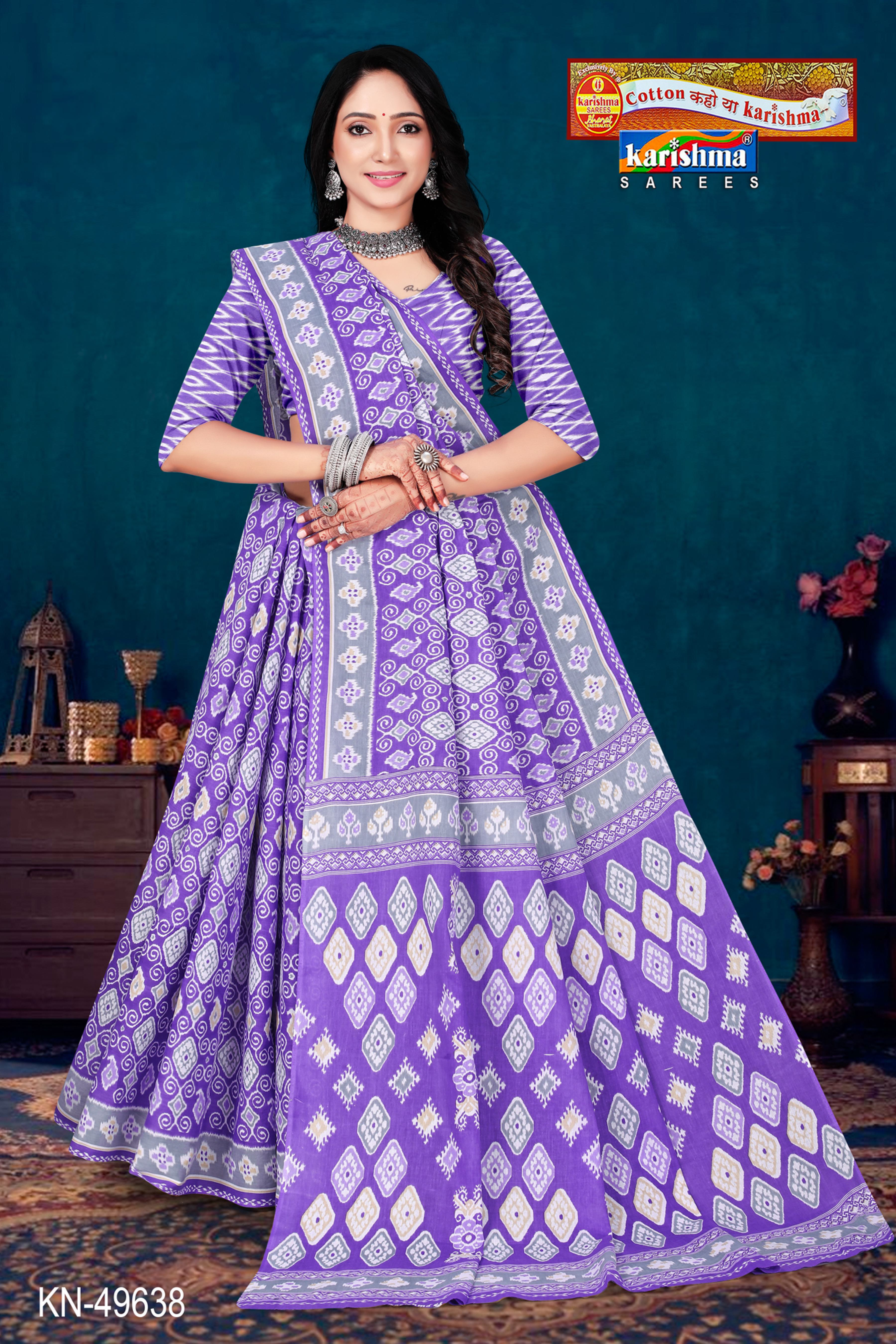 Purple Pure Cotton Malai (Soft) Saree With Ikat Design