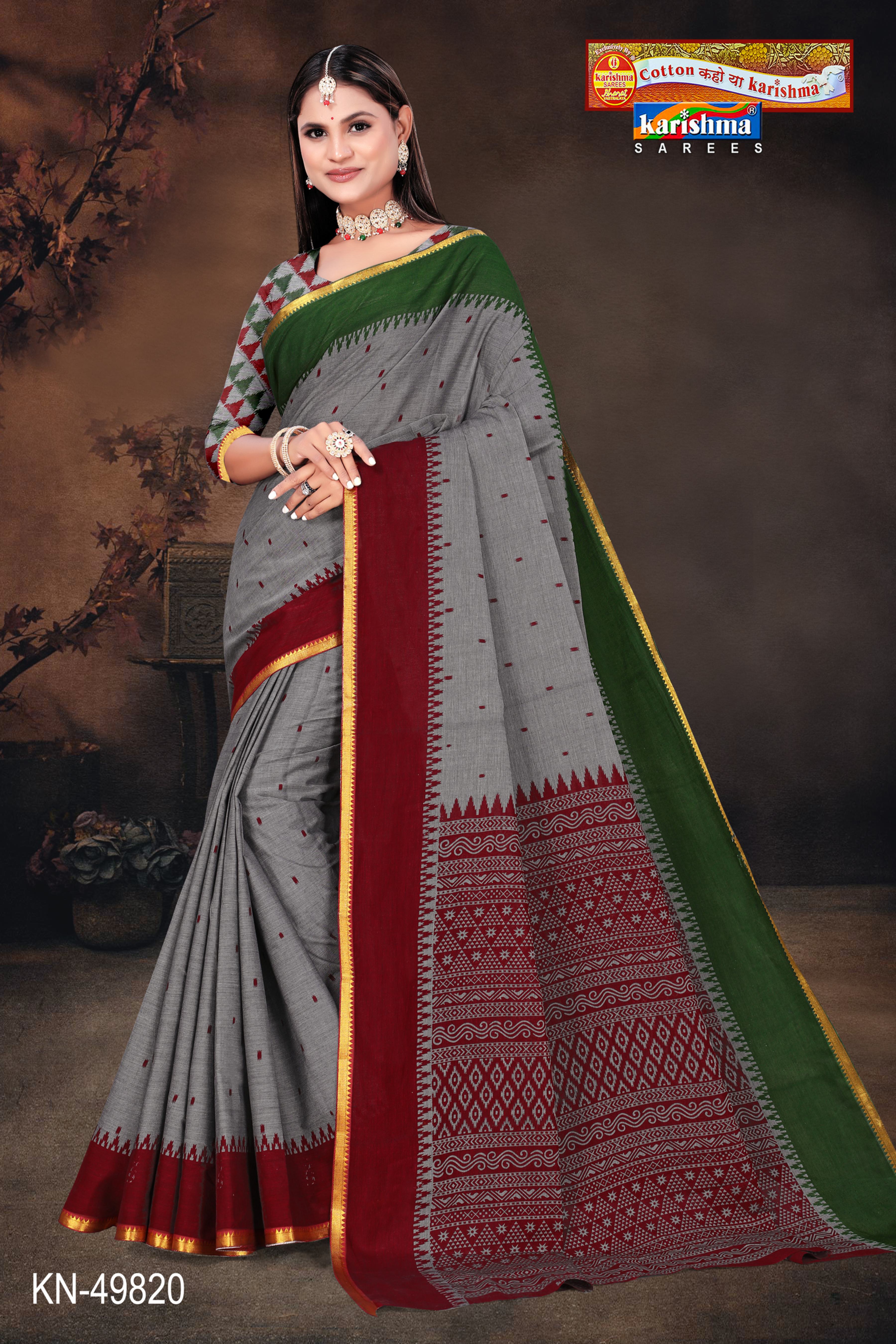 Maroon and Grey Pure Cotton Muslin (Soft) Saree With Ikat Print And Soft Golden Border