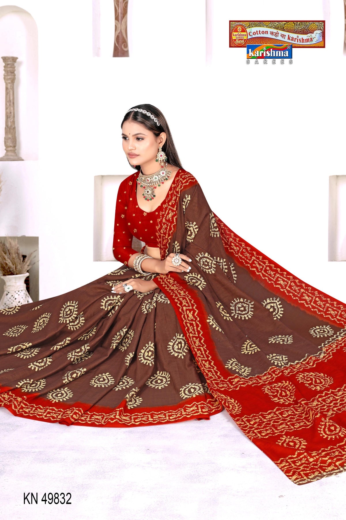 Brown Pure Cotton Muslin (Soft) Saree With Traditional Batik Design