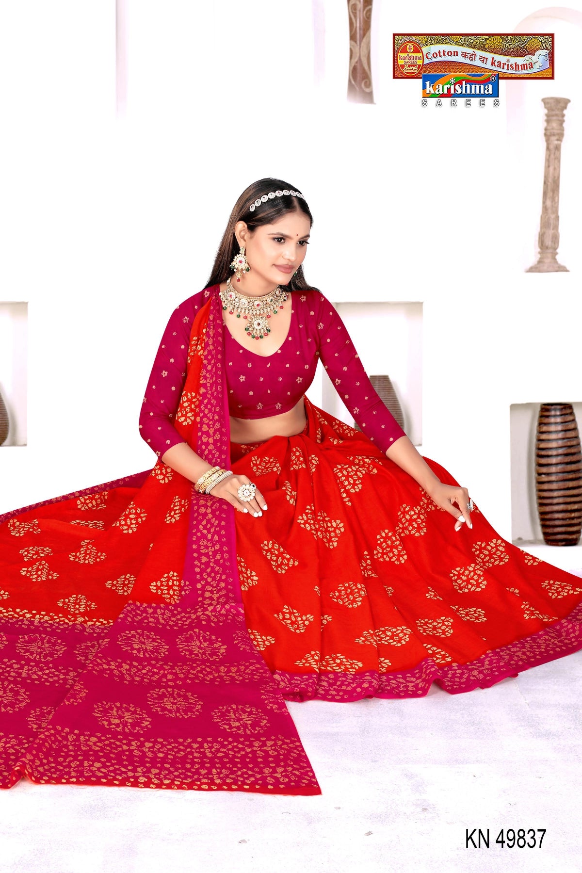 Orange Pure Cotton Muslin (Soft) Saree With Traditional Batik Design