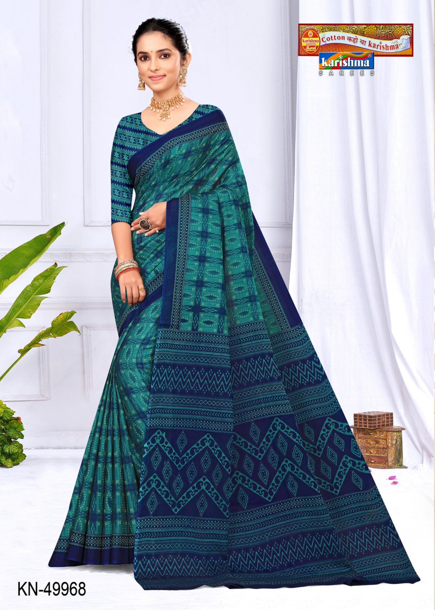 Blue Elegant Pure Cotton Muslin (Soft) Saree With Checks Pattern