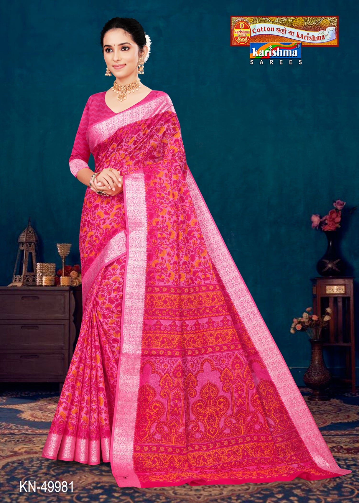 Pink Pure Cotton Mulmul (Medium Soft) Saree With Delicate Floral Print
