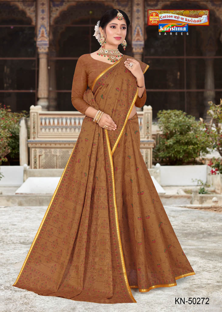 Gold Pure Cotton (Medium Soft) Mulmul Saree With Delicate Floral Design