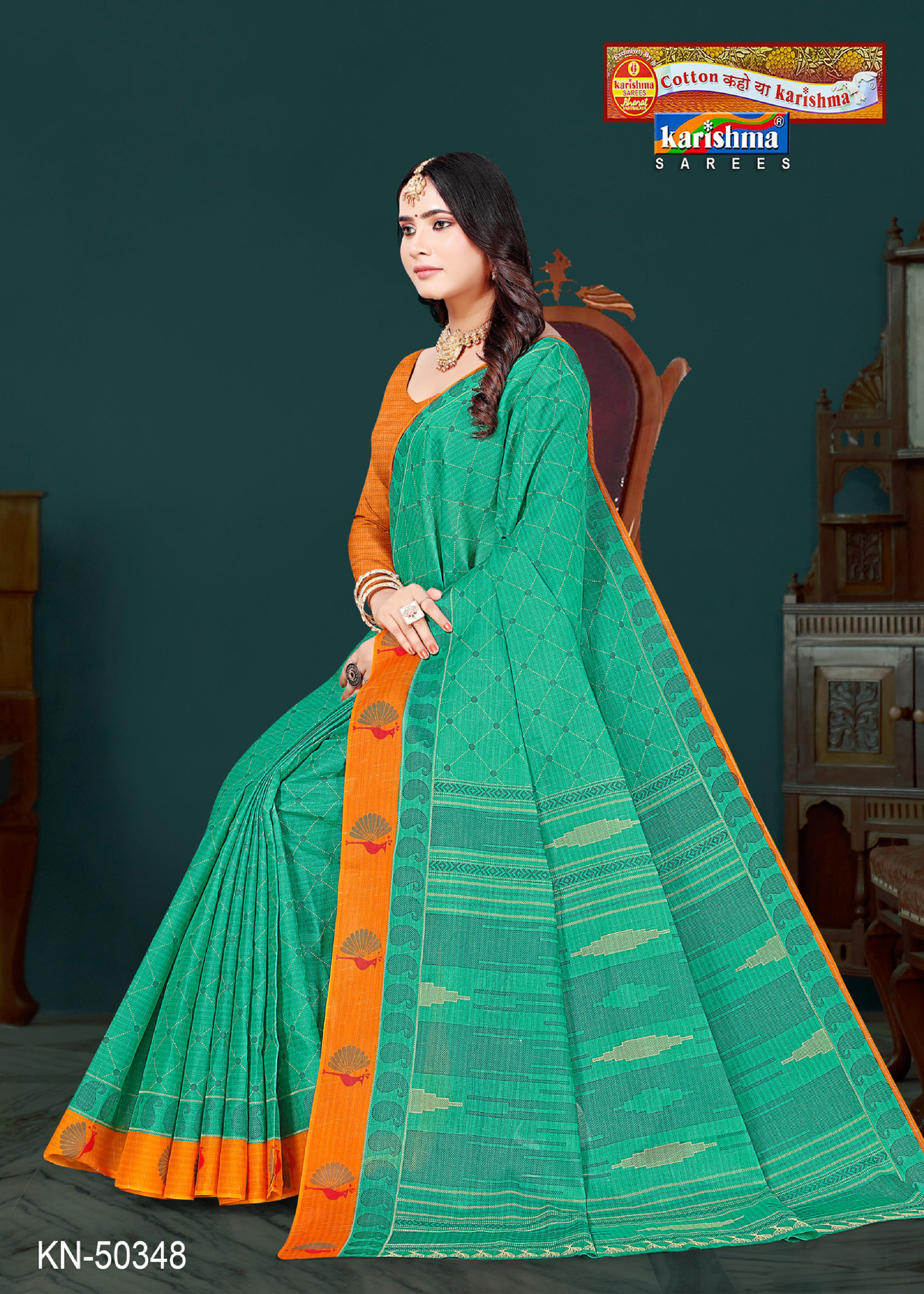 Green Pure Cotton Mulmul (Medium Soft) Saree With Simple Design And Peacock Print On Border