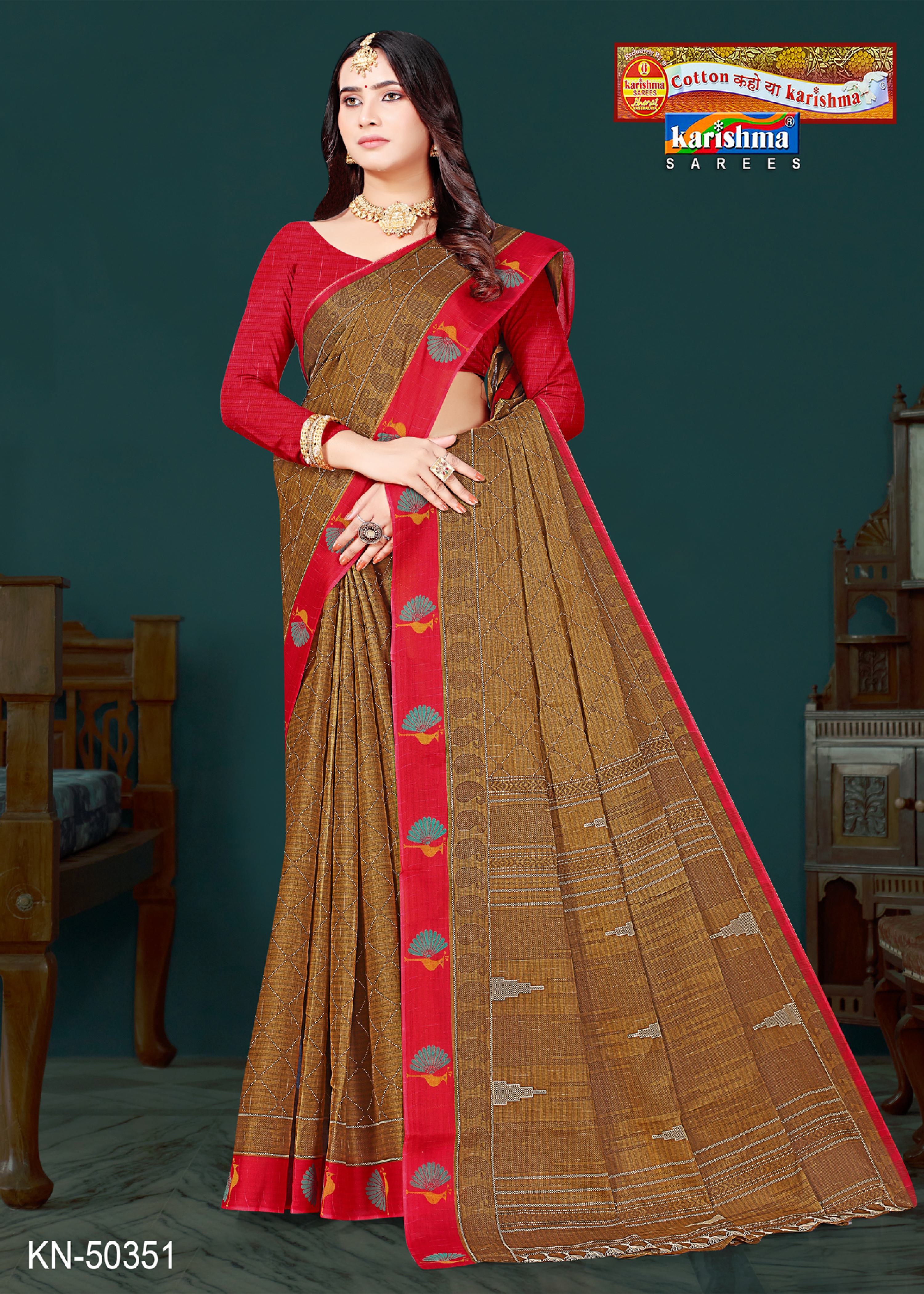 Brown Pure Cotton Mulmul (Medium Soft) Saree With Simple Design And Peacock Print On Border