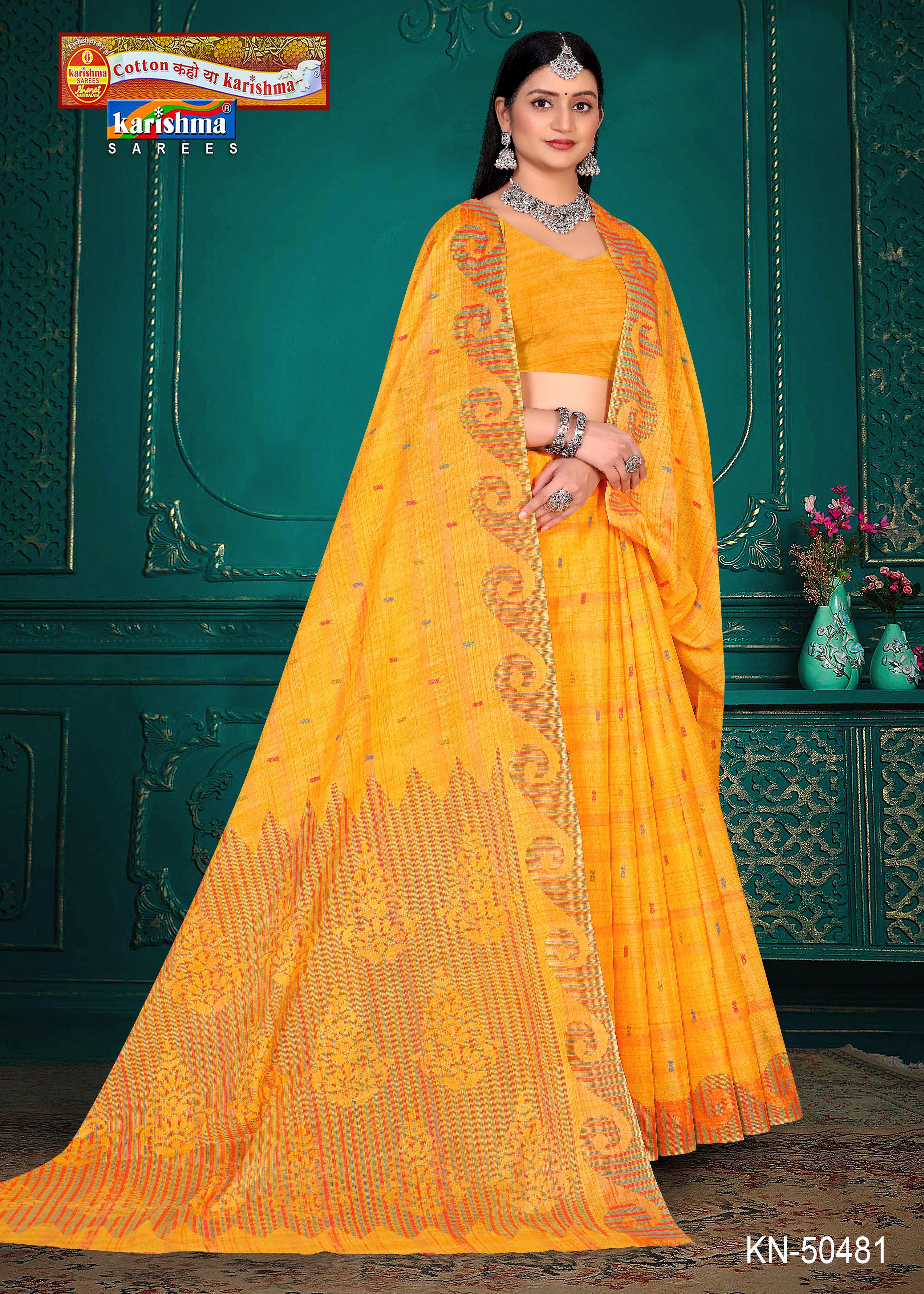 Yellow Pure Cotton Mulmul (Stiff) Saree With Handloom Style Print