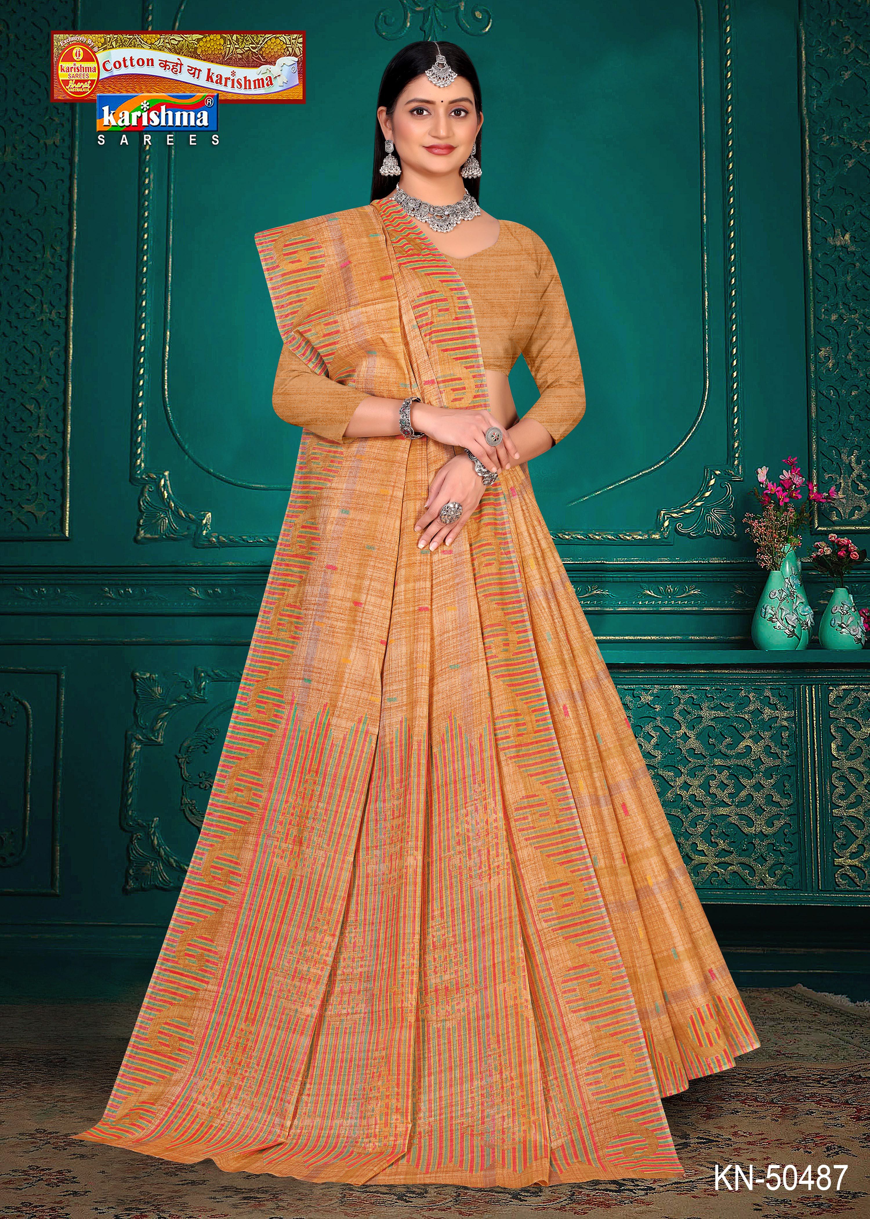 Brown Pure Cotton Mulmul (Stiff) Saree With Handloom Style Print