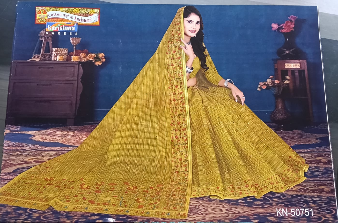 Olive Pure Cotton Mulmul (Stiff) Saree With Cheks Prints And Floral Border