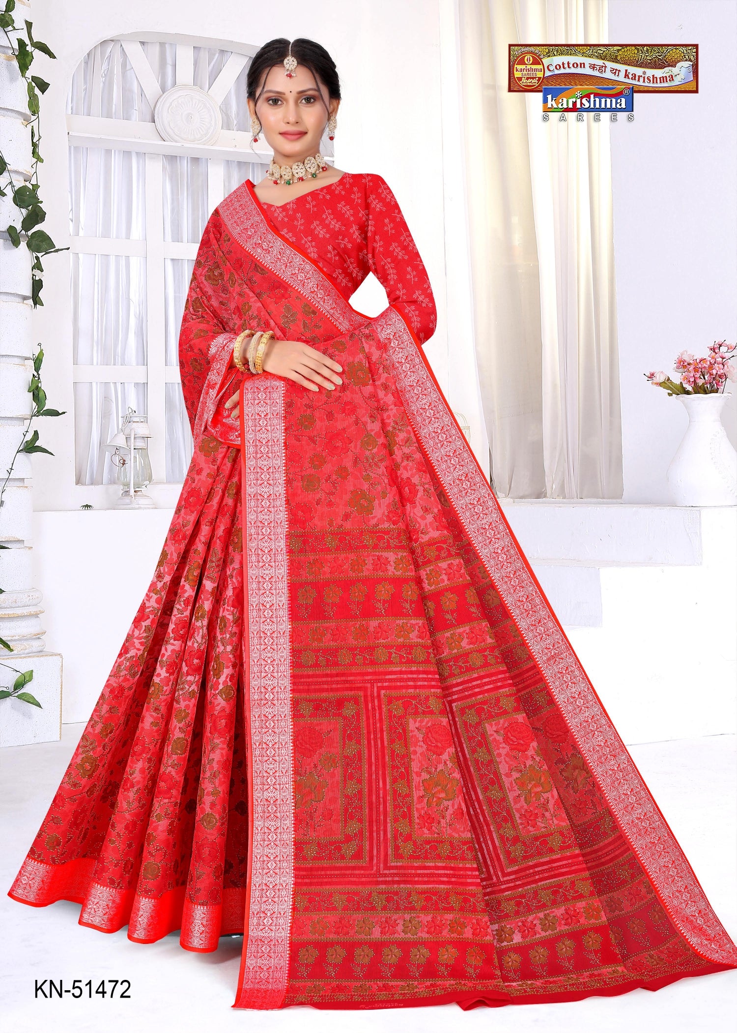 Peach Pure Cotton Mulmul (Medium Soft) Saree With Elegant Floral Print