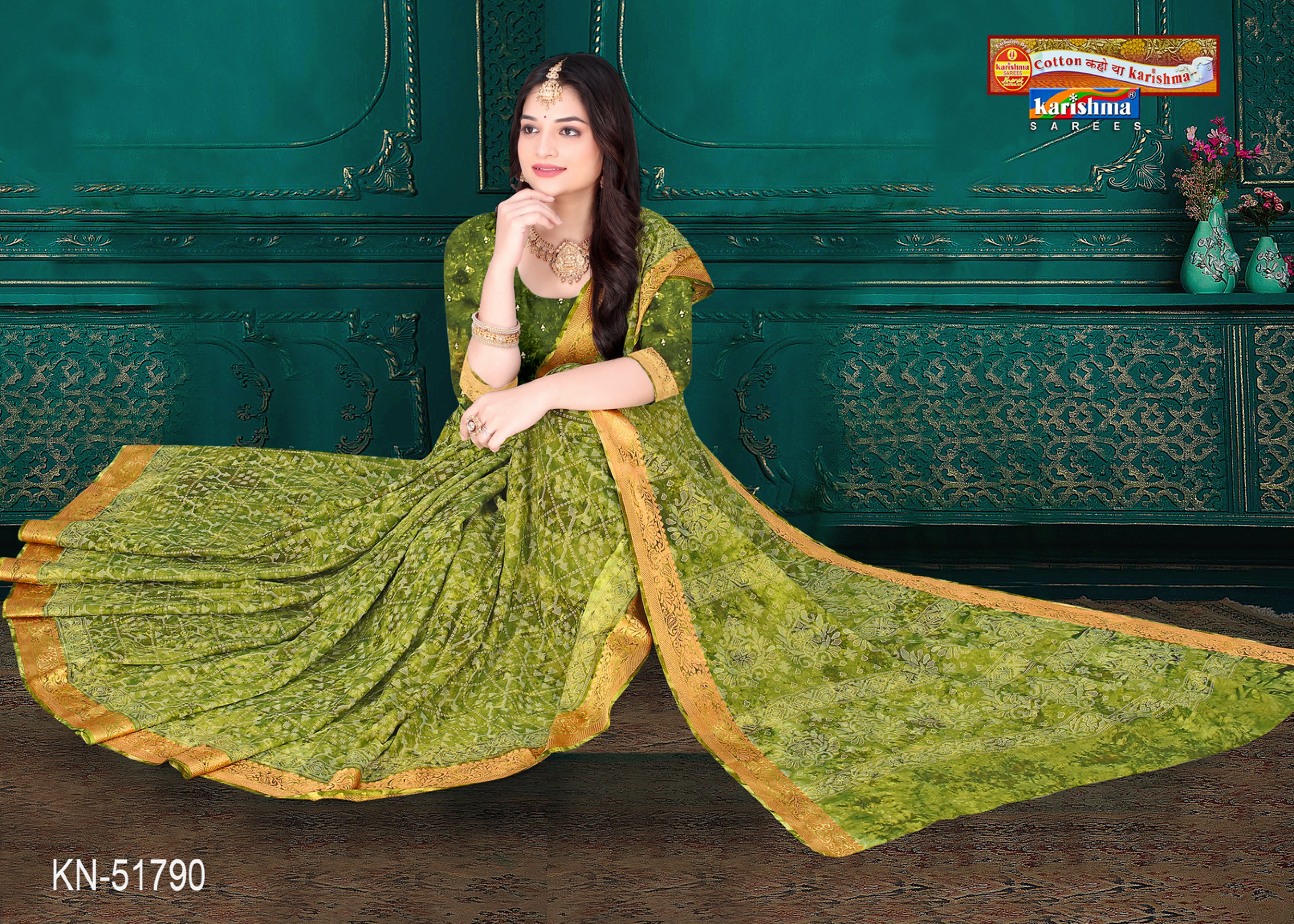 Olive Pure Cotton Traditional Muslin (Soft) Saree With Abstract Design And Golden Border