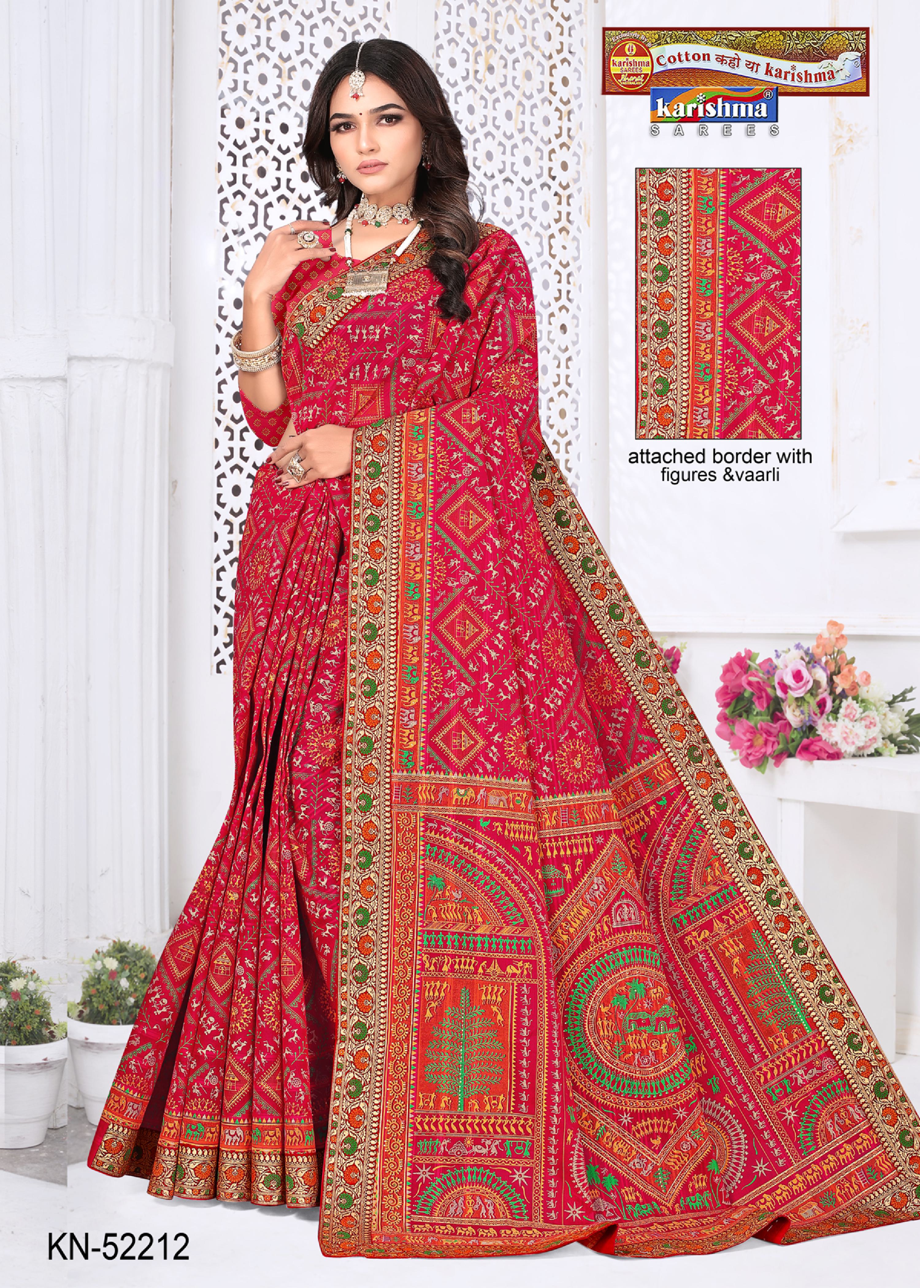 Magenta Pure Cotton Mulmul (Stiff ) Saree With Traditional Warli Print And Beautifil  Border