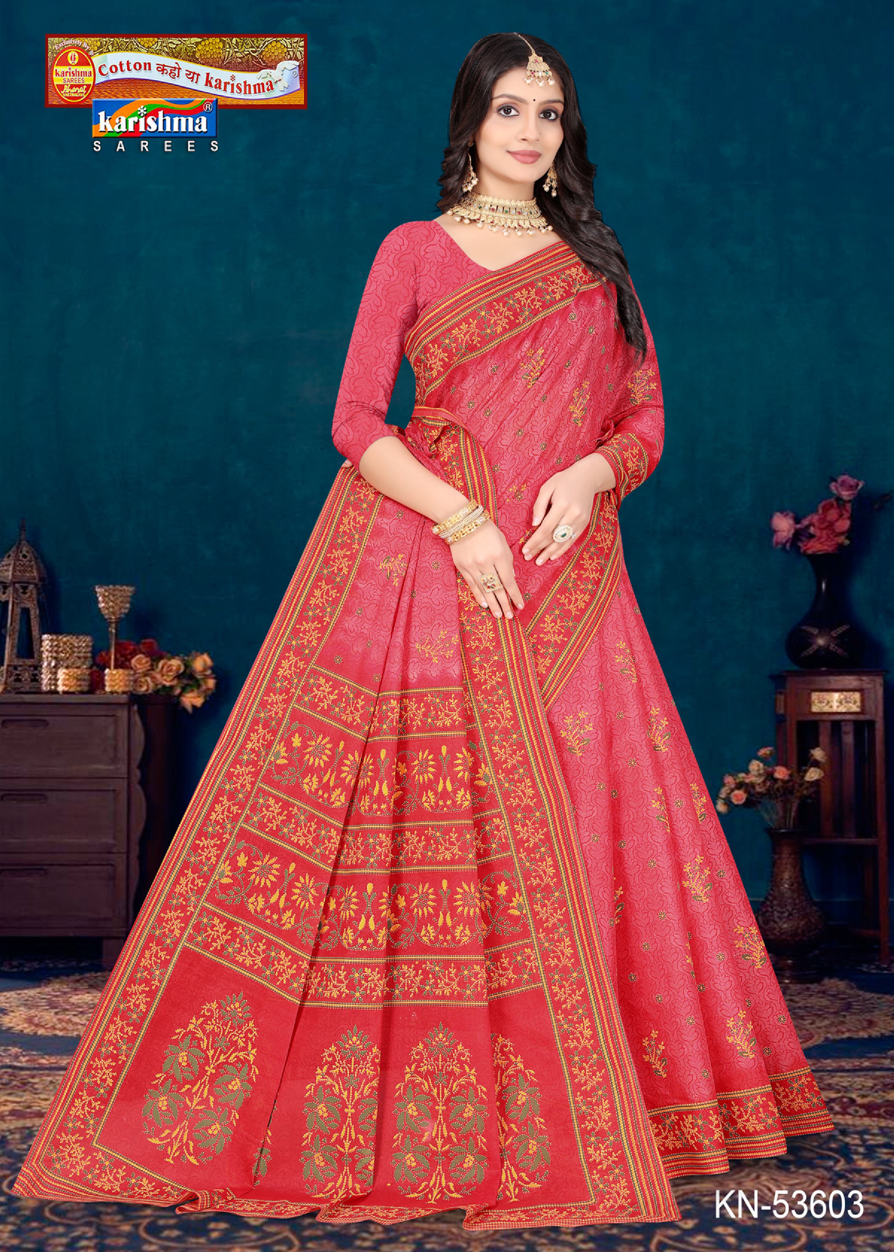Red Pure Cotton Mulmul (Stiff) Saree With Small Floral Delicate Design And Border