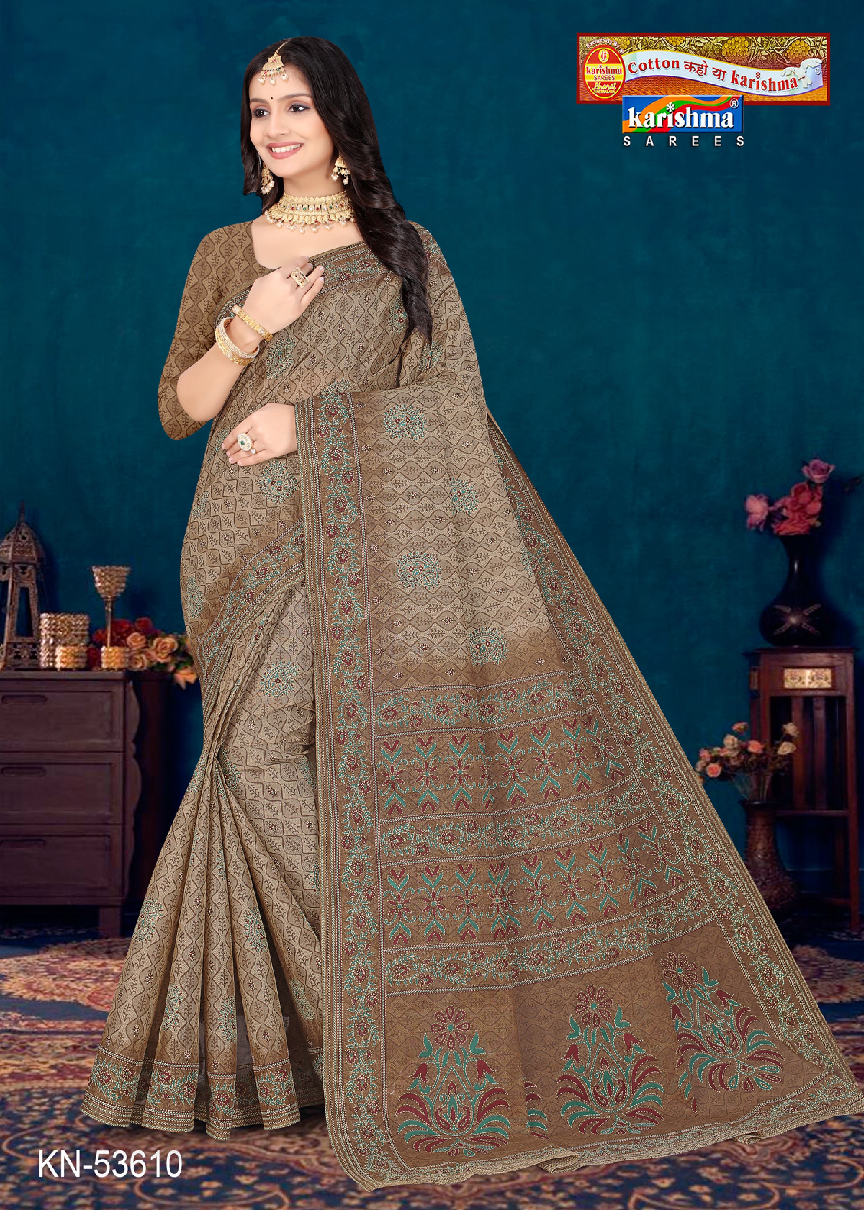 Brown Pure Cotton Mulmul (Stiff) Saree With Small Floral Delicate Design And Border