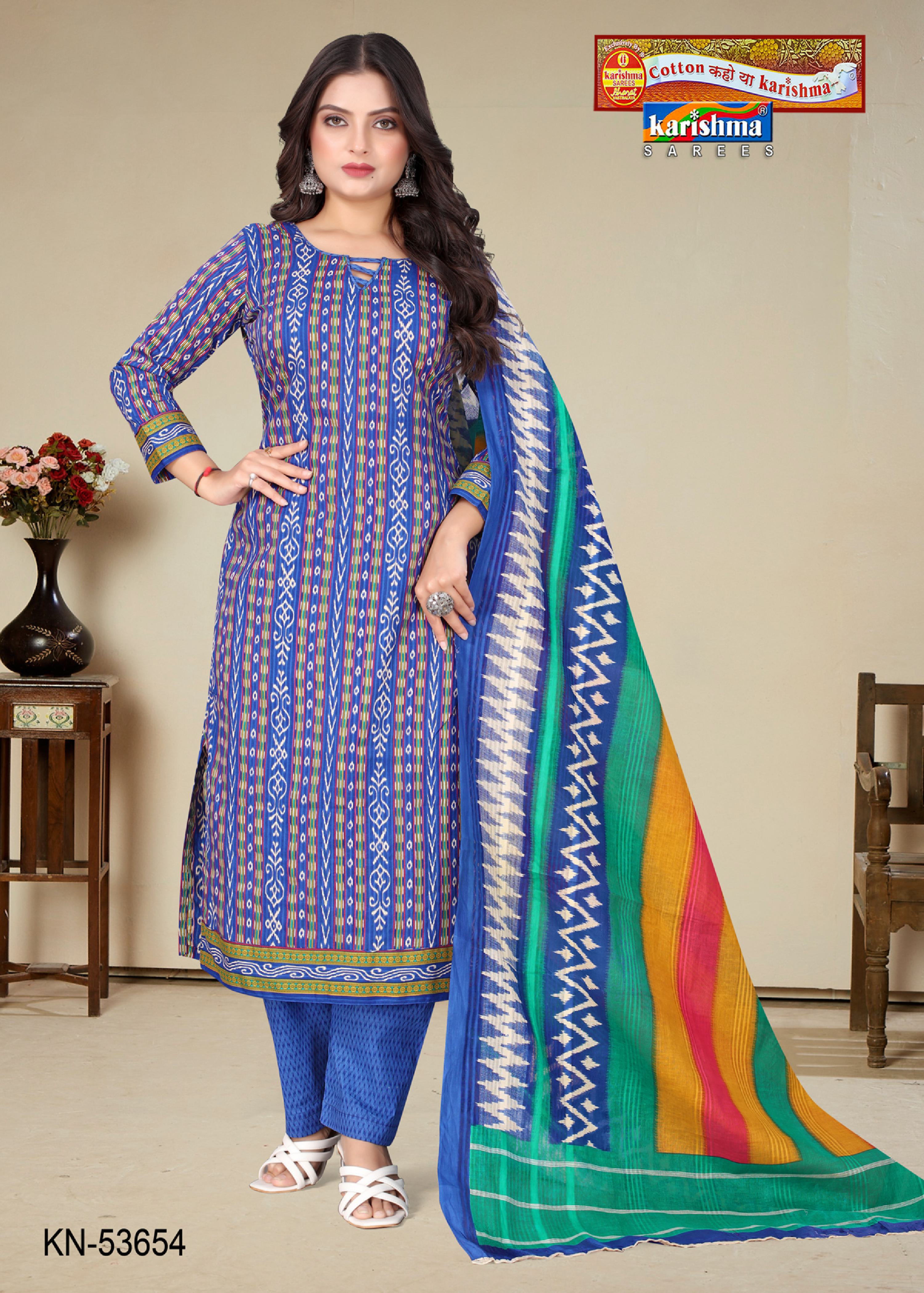 Navy Blue Pure Cotton Unstitched Dress Material With Simple Modern Design