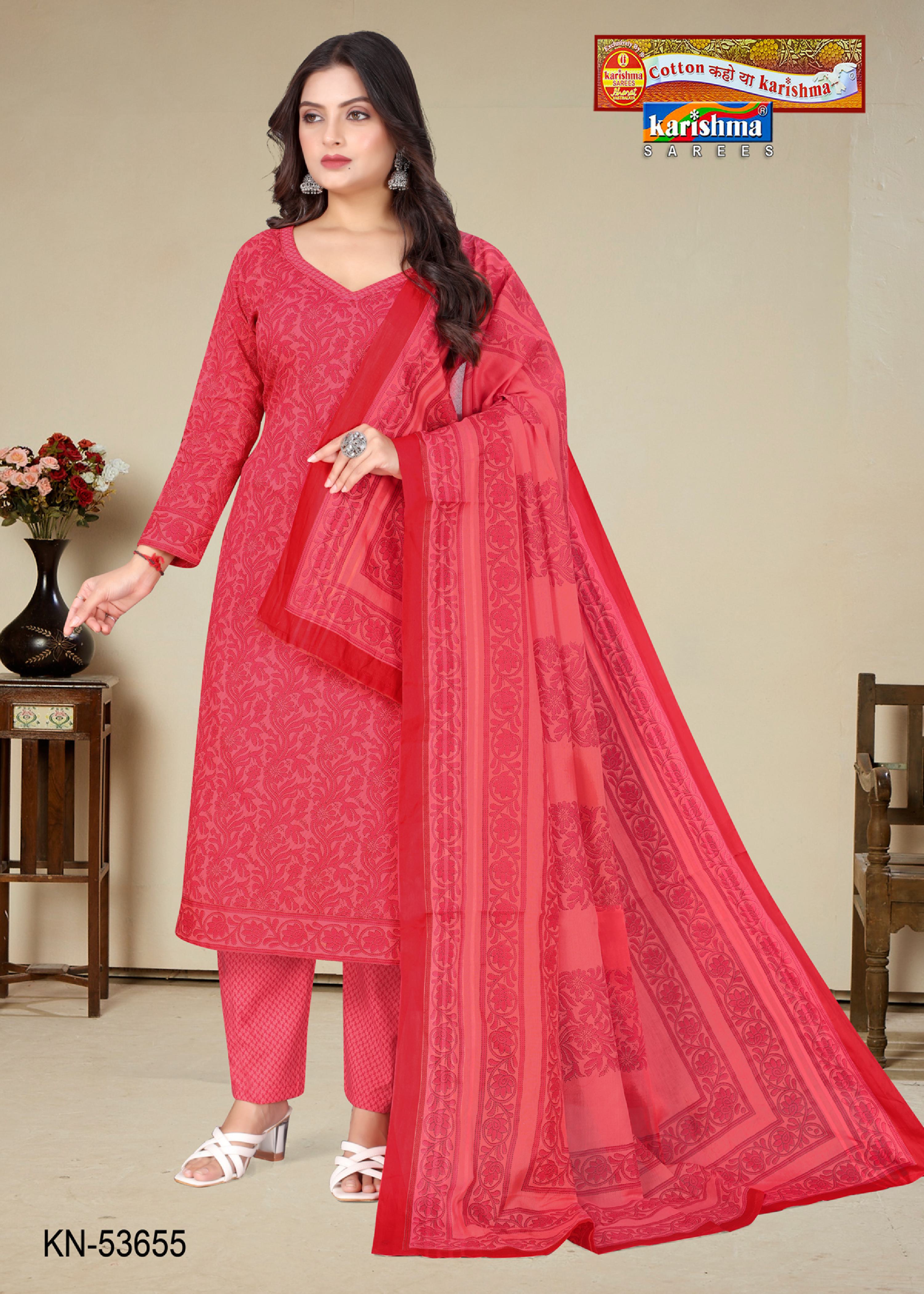 Ruby Blue Pure Cotton Unstitched Dress Material With Simple Modern Design