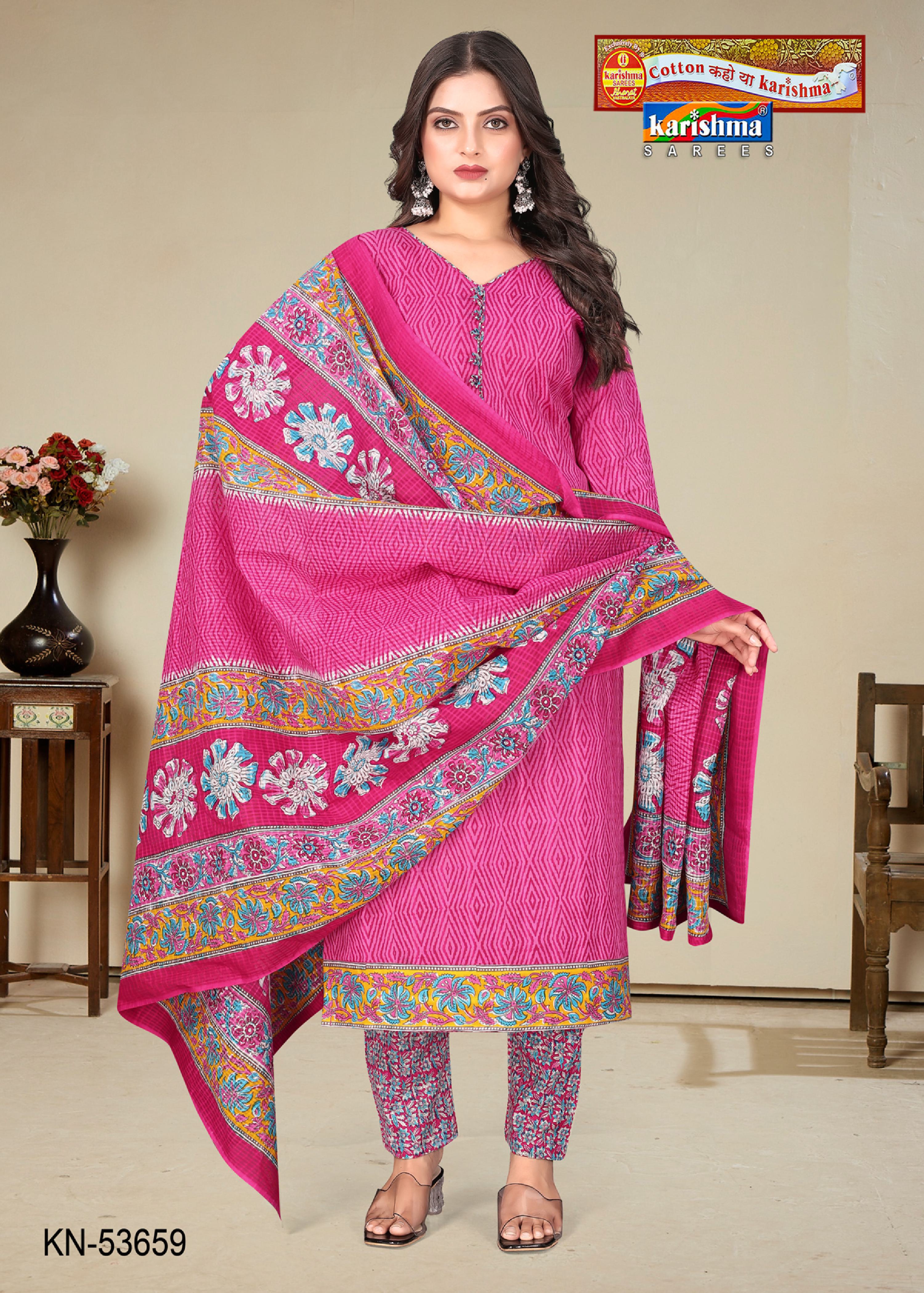 Pink Pure Cotton Unstitched Dress Material With Simple Modern Design