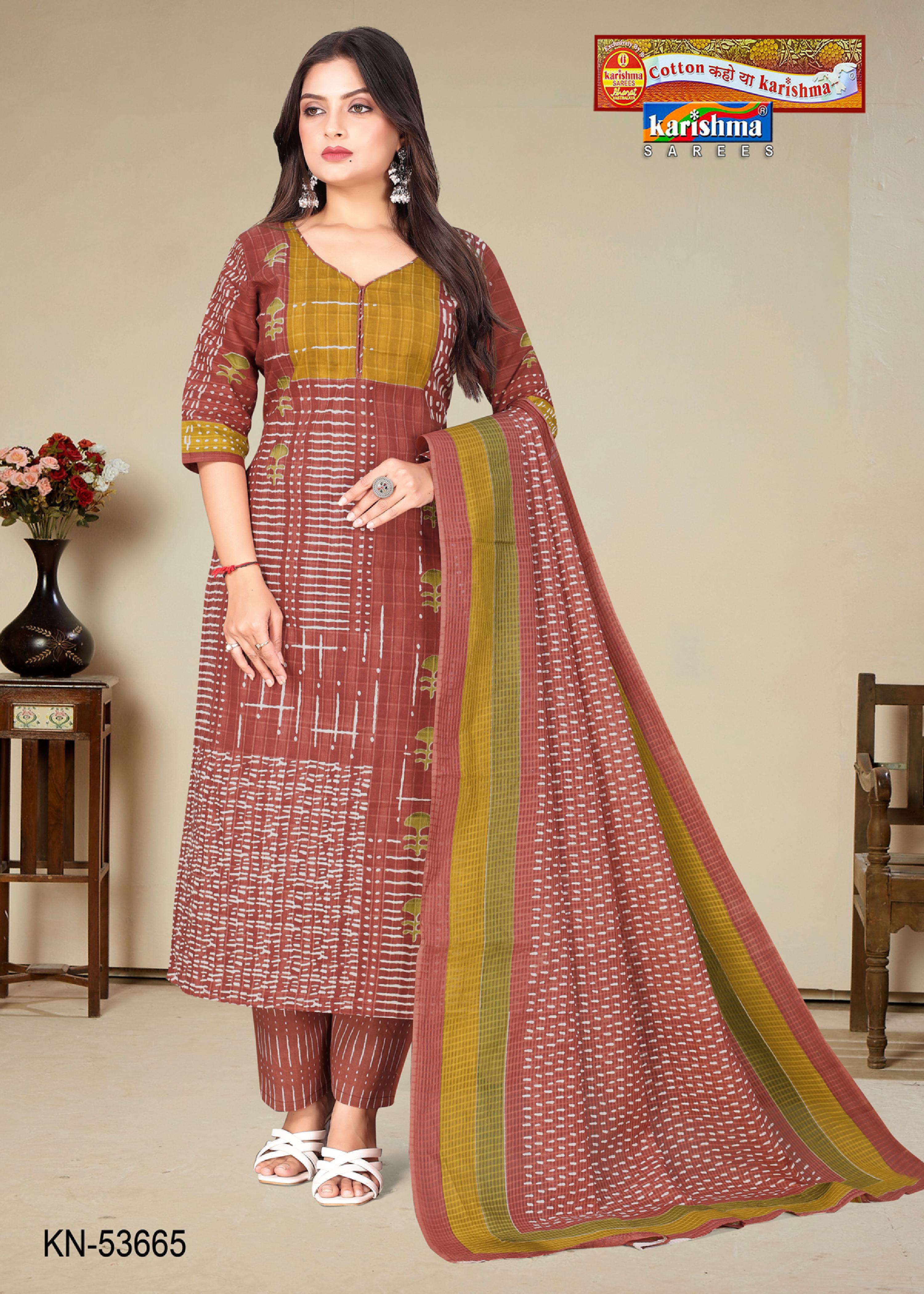 Brown And Gold Pure Cotton Unstitched Dress Material With Simple Modern Design