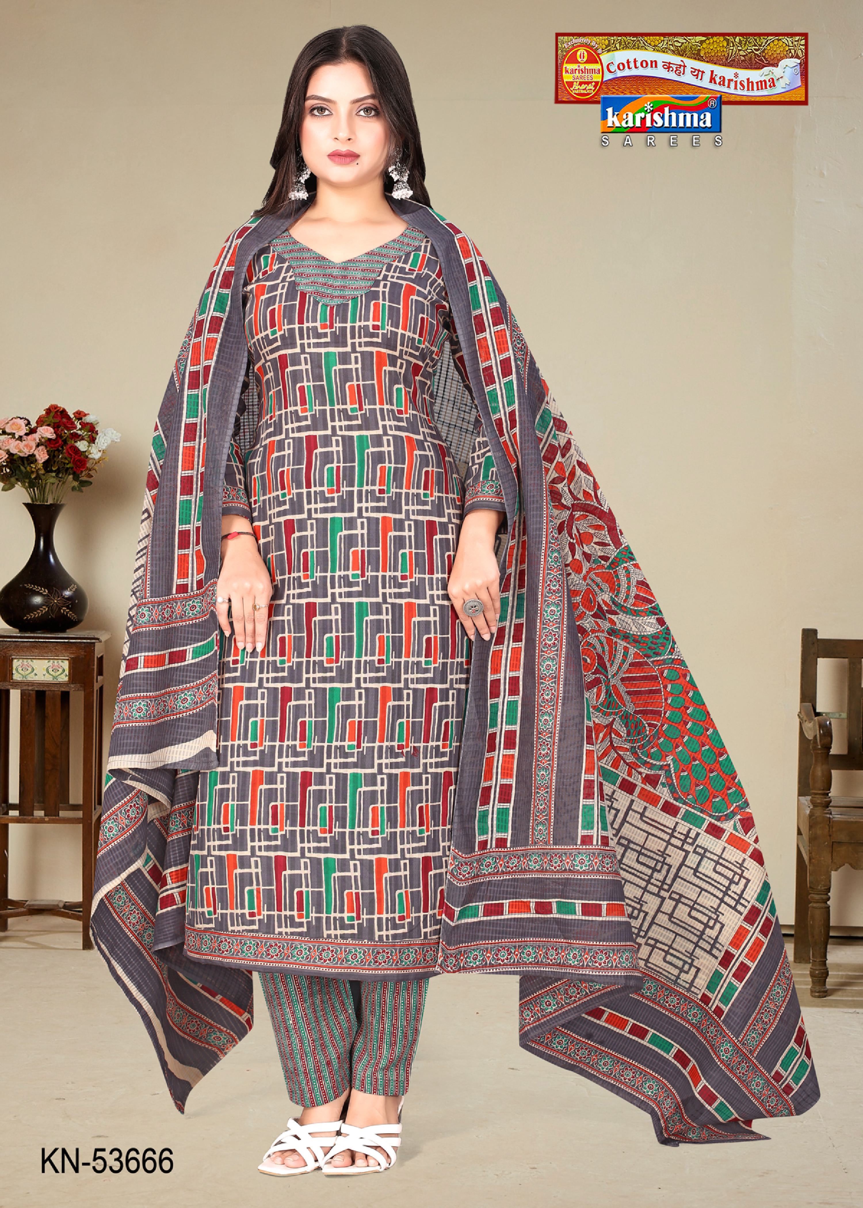 Grey Pure Cotton Unstitched Dress Material With Simple Modern Design