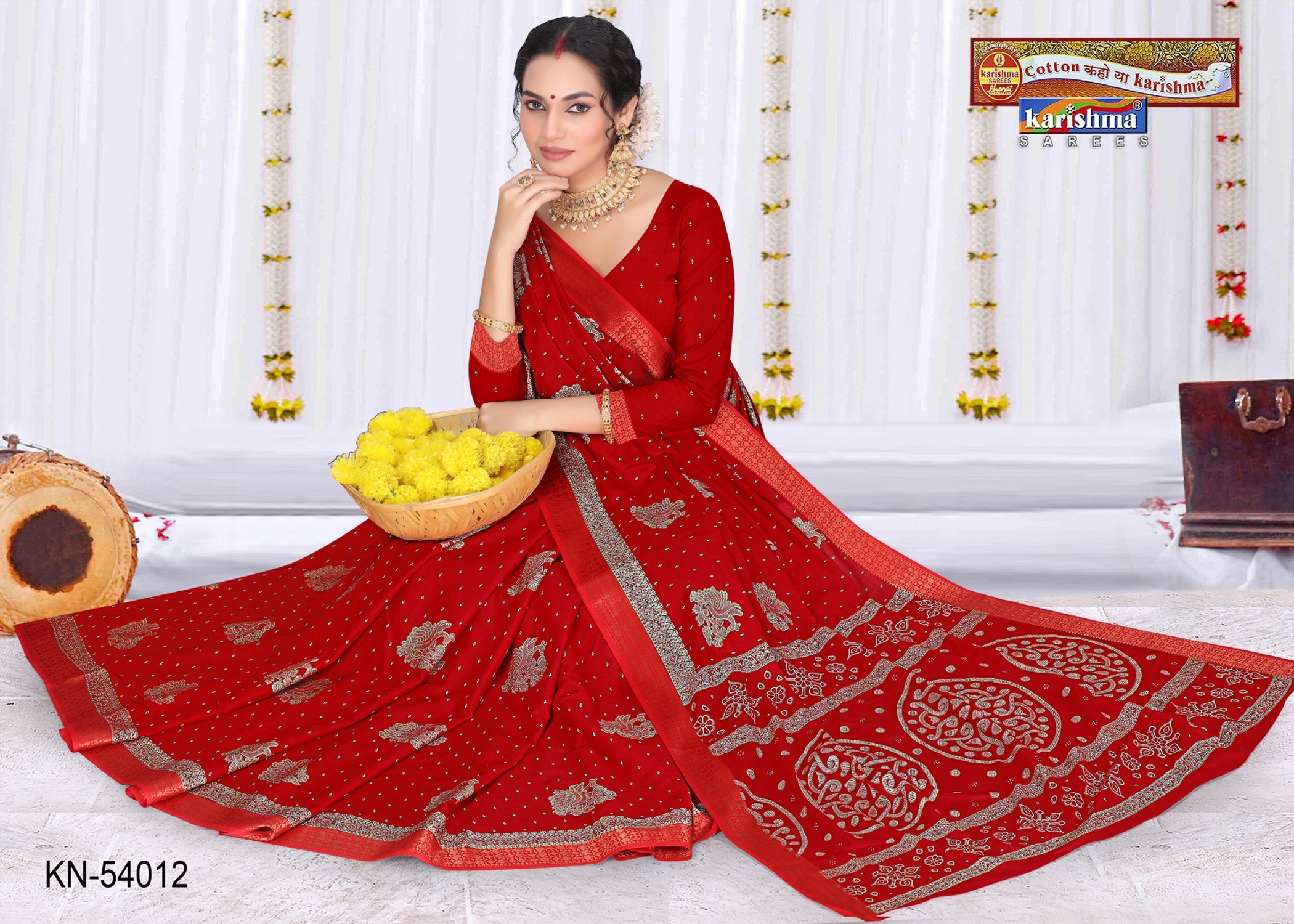 Red Traditional Design Pure Cotton (Soft) Muslin Saree With Elegant Border