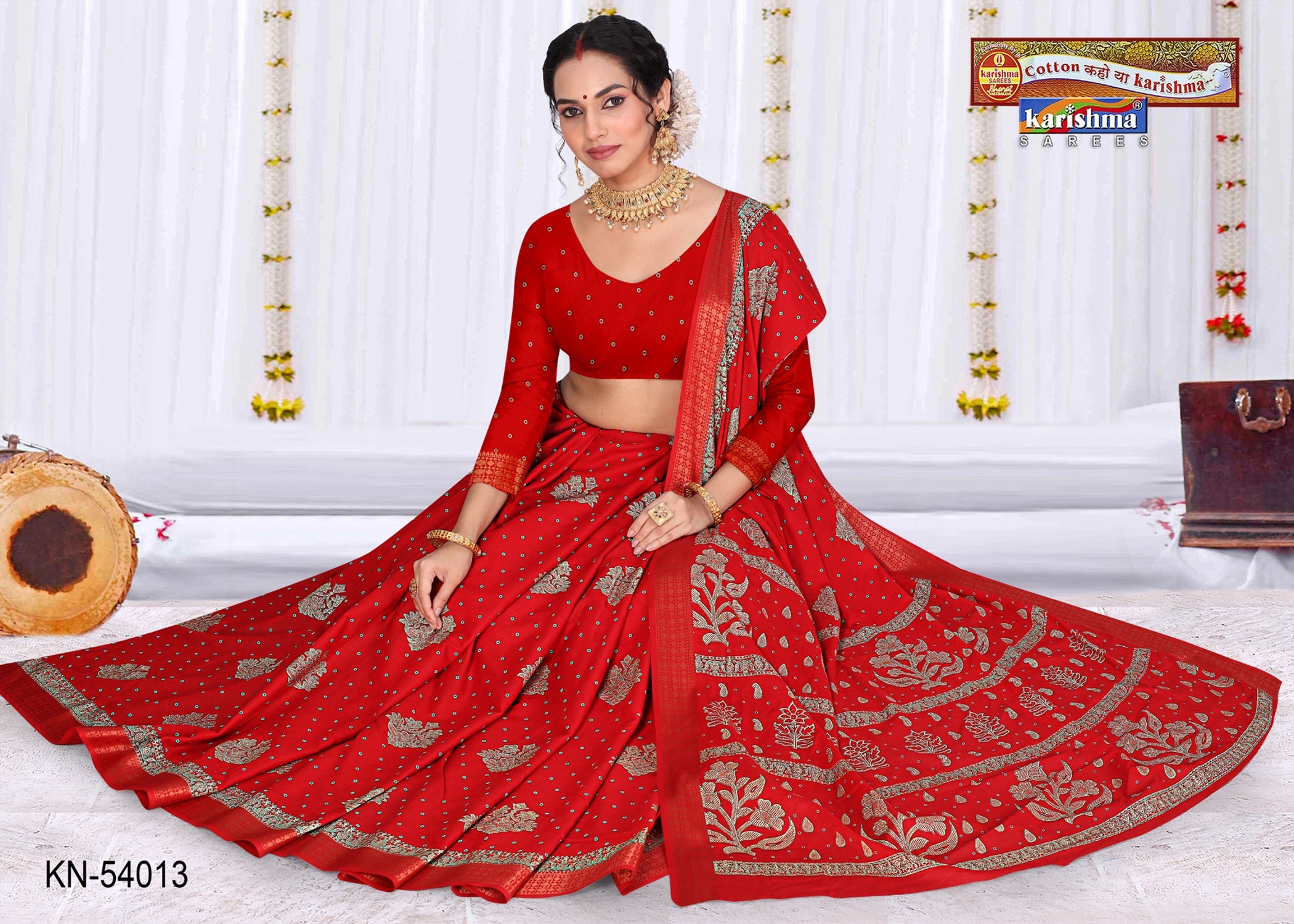 Red Traditional Design Pure Cotton (Soft) Muslin Saree With Elegant Border