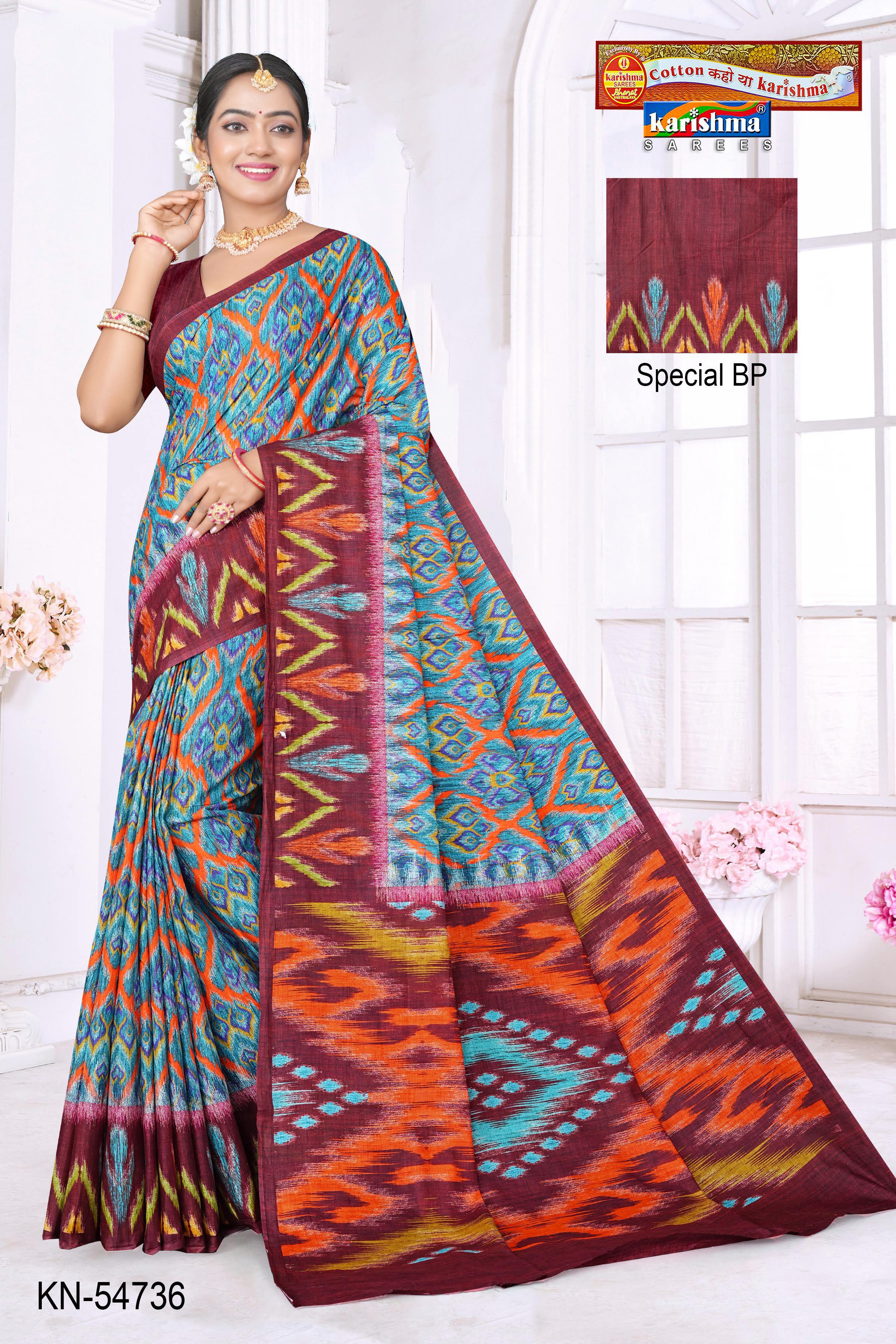 Blue And Maroon Pure Cotton (Soft)Malai Saree With Ikat Print