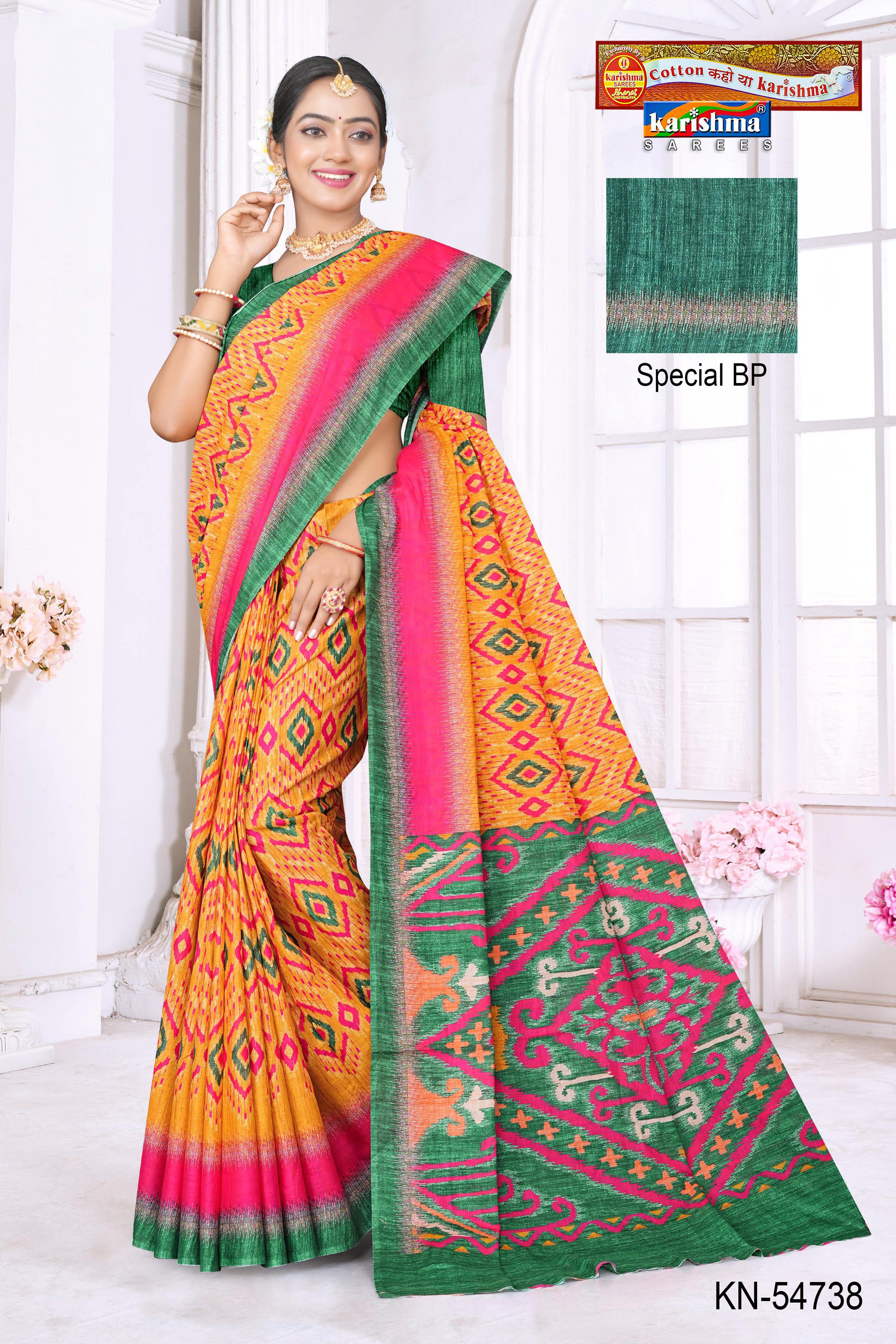 Yellow And Pink Pure Cotton (Soft) Malai Saree With Ikat Print