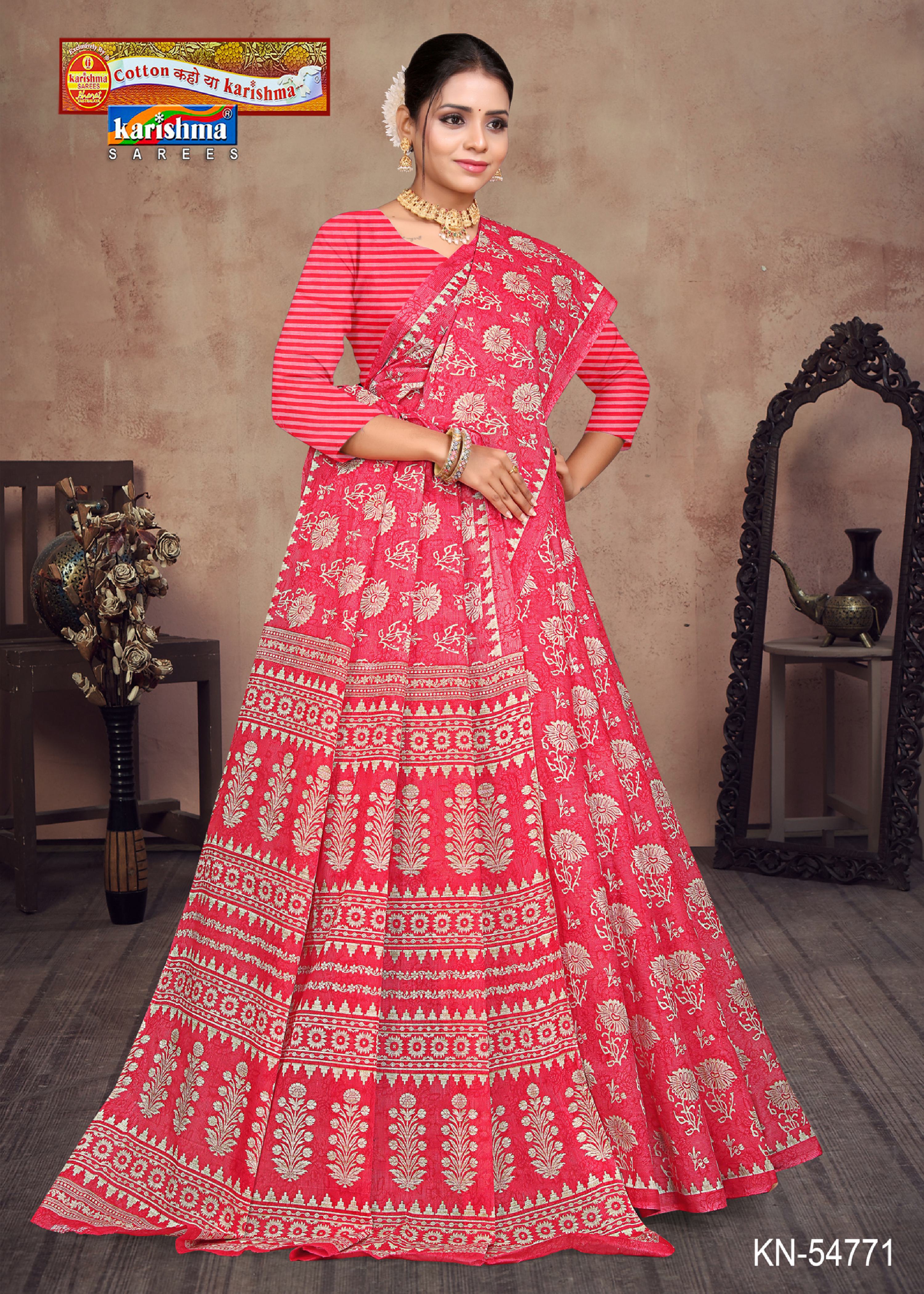 Peach Pure Cotton Mulmul (Medium soft) Saree With Floral Design