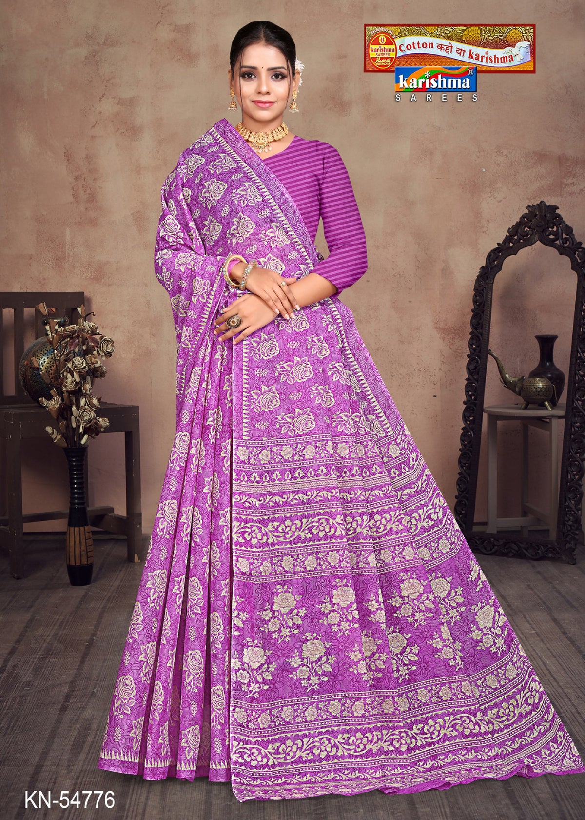 Floral Paisley Border Band Mulmul Saree